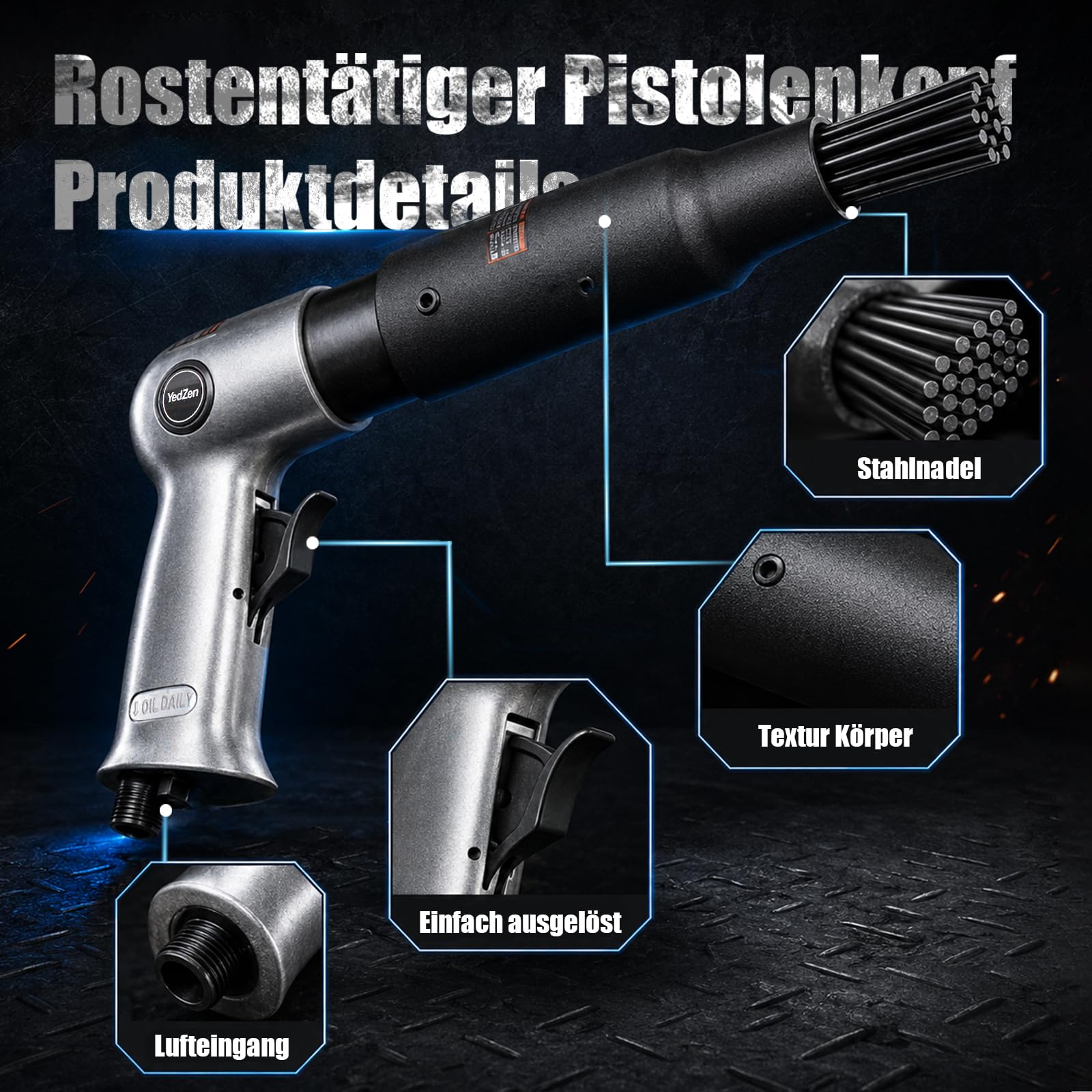 2-in-1 Druckluft-Nadelentroster | 4500 BPM 9tlg Set mit 19 Nadeln