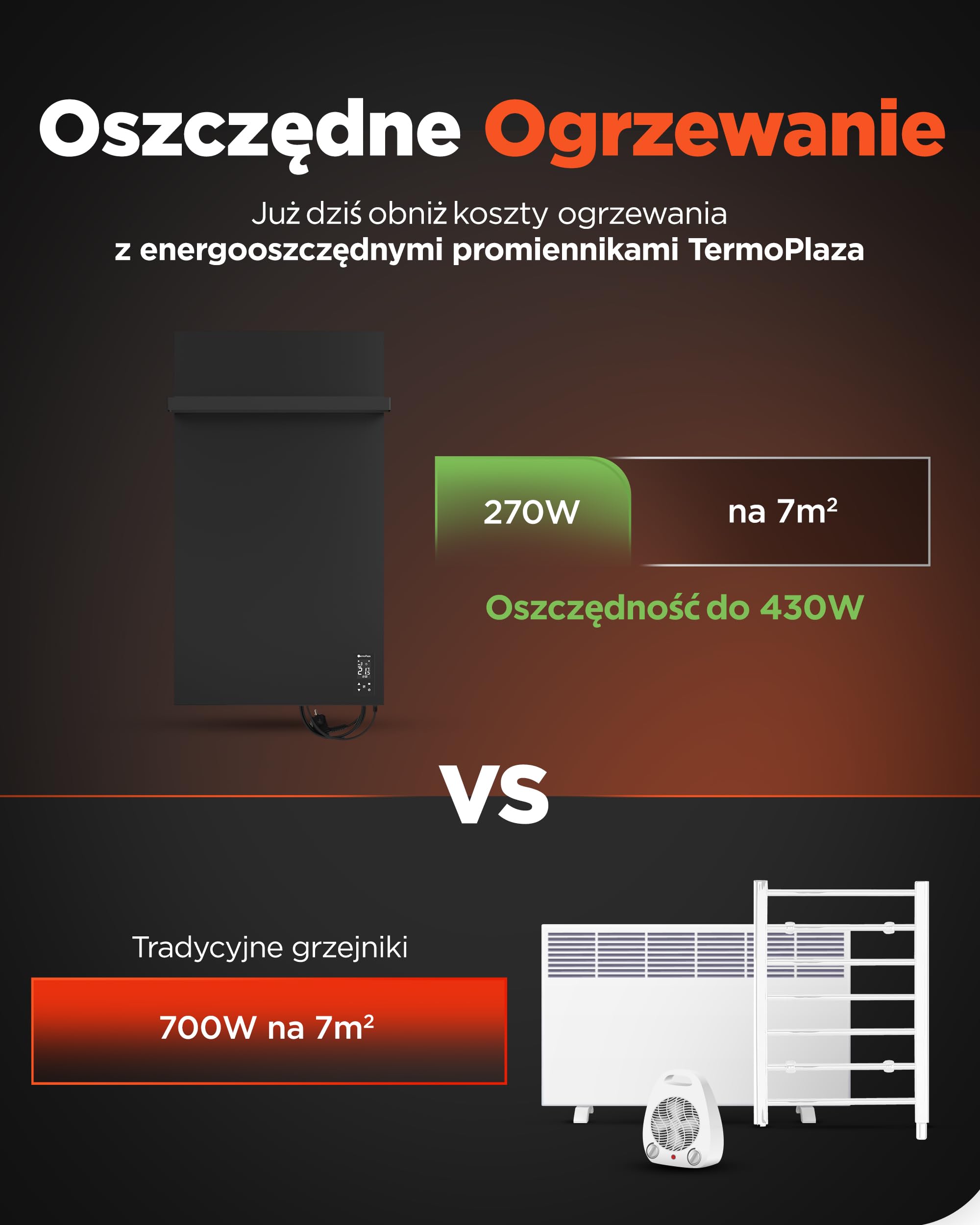 TermoPlaza WiFi Promiennik na Podczerwień 270 W do 7 m² | Inteligentny elektryczny grzejnik ścienny | Grzejnik łazienkowy z wieszakiem na ręczniki i termostatem | Grzejnik elektryczny do łazienki