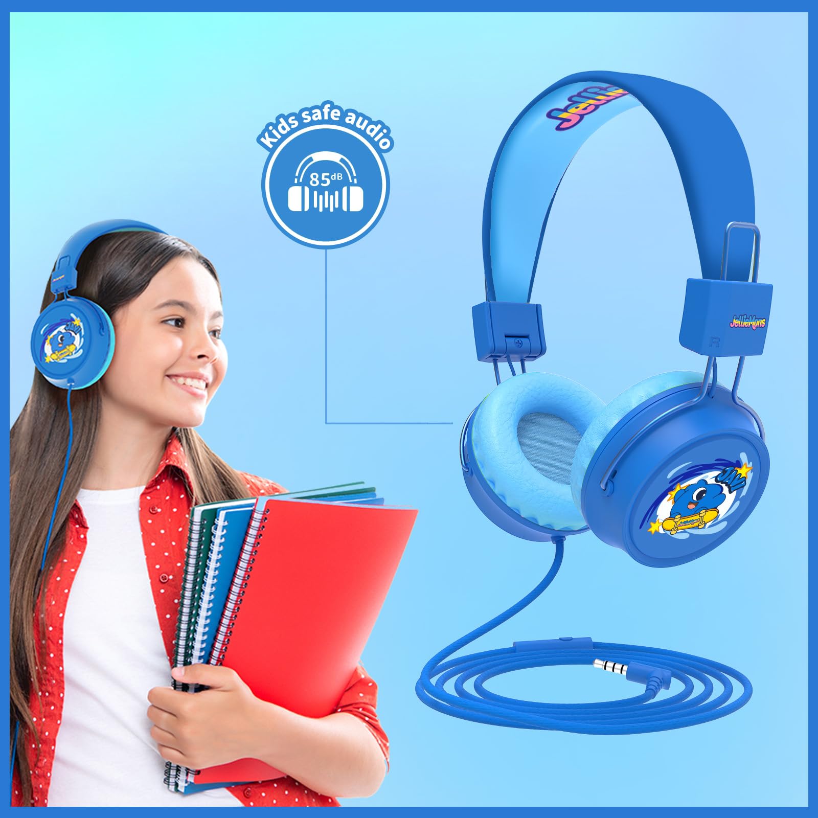 Booma Beats Casque filaire pour enfants, prise 3,5 mm (bleu)