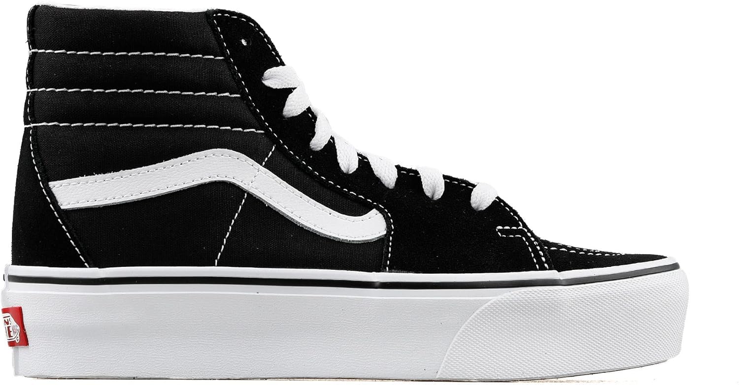 VANS Sk8-Hi Unisex Casual High-Top Skate Shoes, Comfortable and Durable in Signature Waffle Rubber Sole 5 Black/White