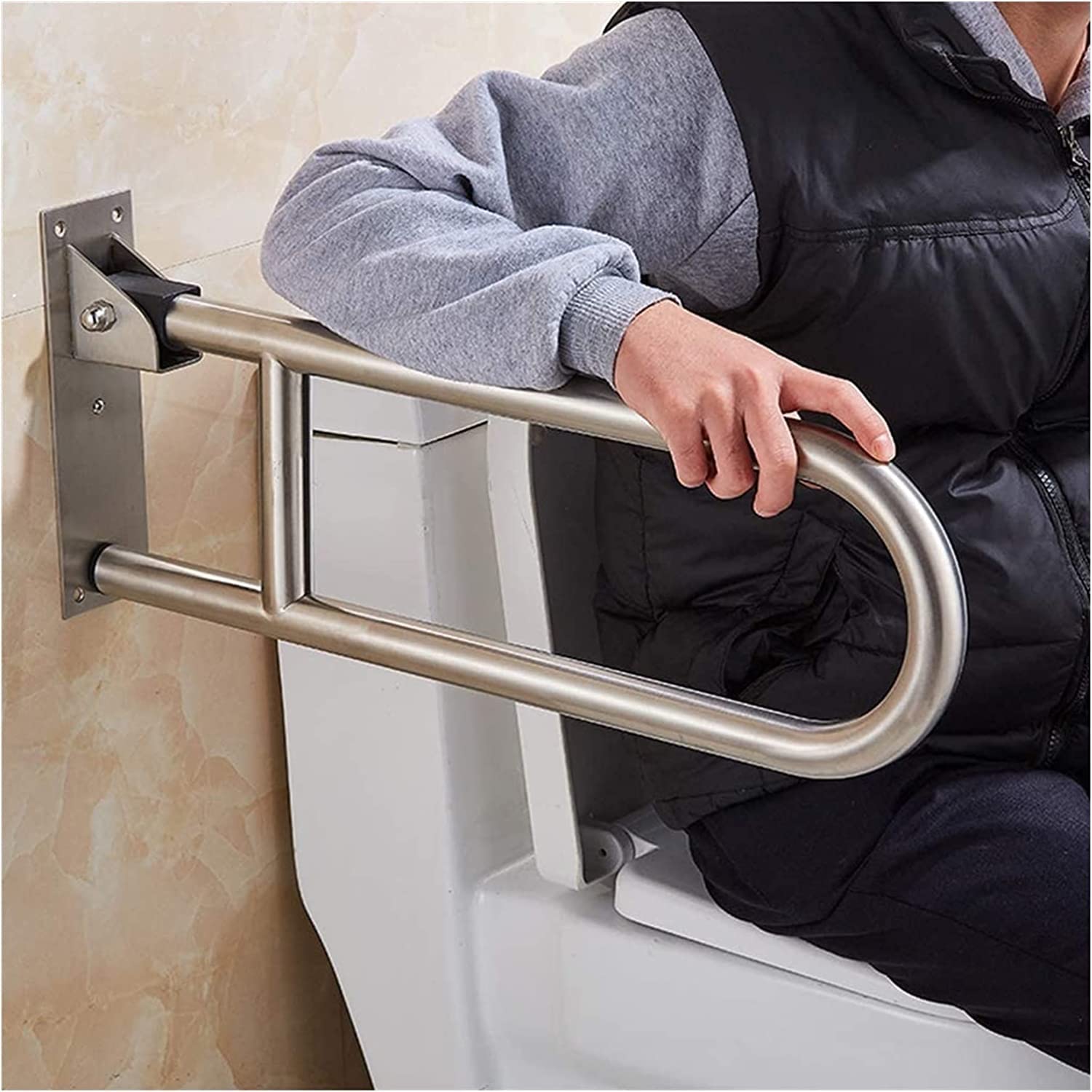 Barras de Apoyo para Personas Mayores, reposabrazos abatibles, Barra de Seguridad de Acero Inoxidable con bisagras para baño, Soporte abatible