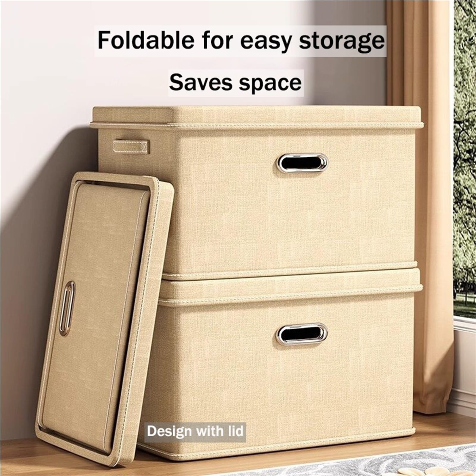 Caja Del Organizador de Almacenamiento Del Cubo con Tapa Plegable, Caja de Armario Apilable de Tela/Gray/50 * 35 * 31 cm