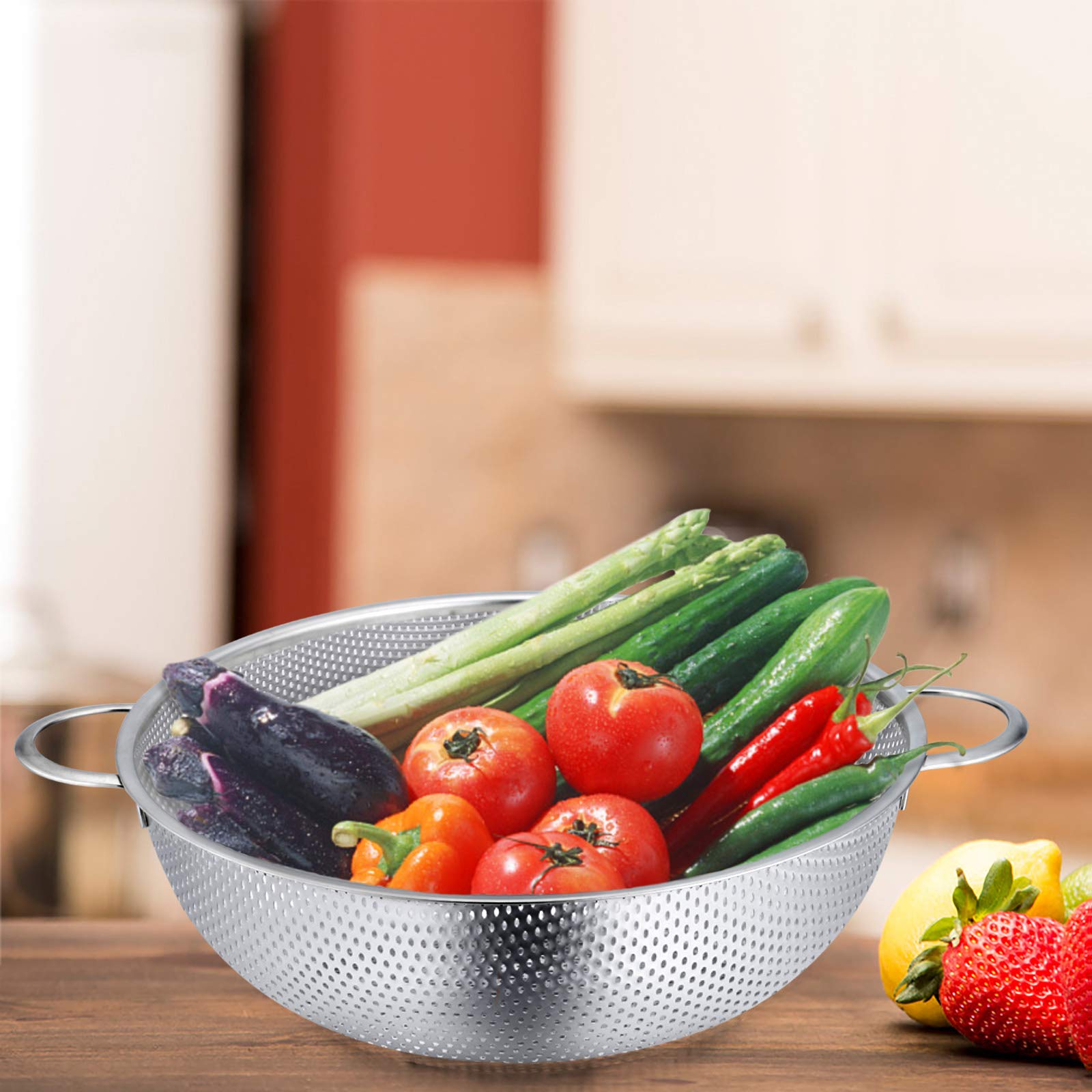 HaWare - Colino da cucina in acciaio inox con manico, Ø 28 cm, grande scolapasta microforato, per scolapiatti e risciacquo di cucina/pasta/verdure/frutta/riso, lavabile in lavastoviglie