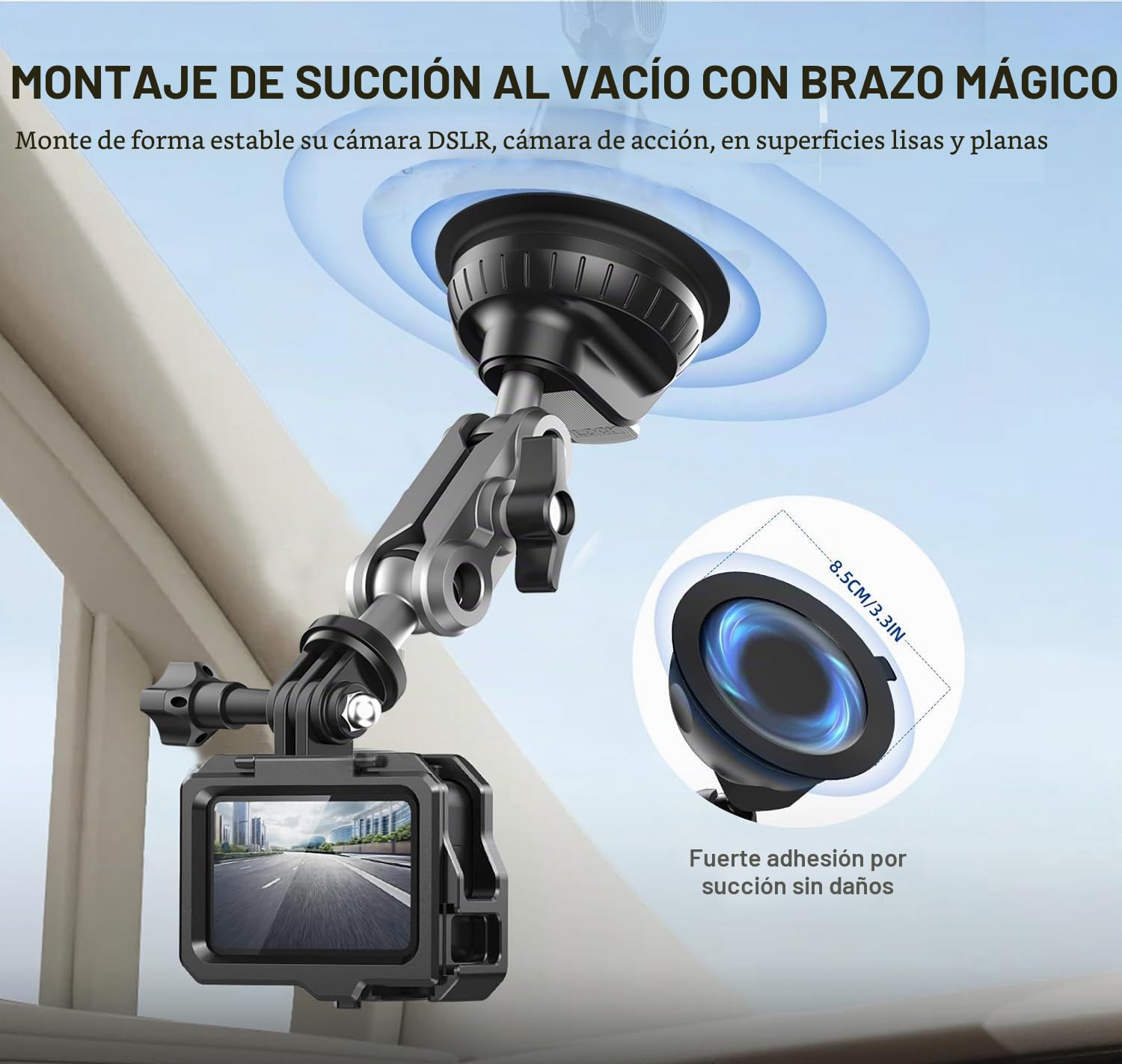 Wiseten Soporte de Ventosa Insta 360 X5 X4 X3 dji Osmo 360 Hero 13 12 11 10 9 Black, Ventosa Soporte con Cabeza de Bola Doble Rotación 360°, Montaje en Parabrisas o Ventana del Coche Accesorio