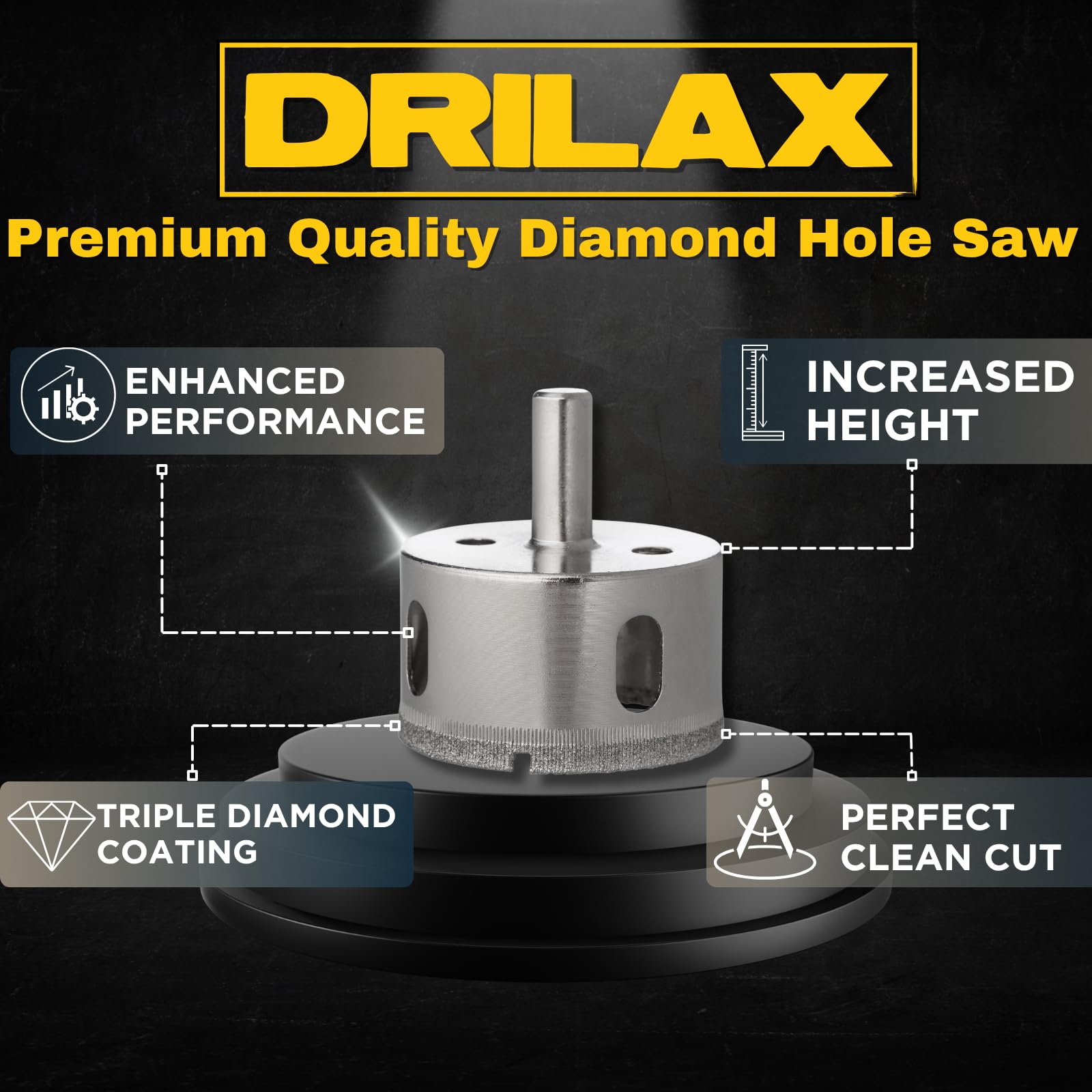 Drilax - Broca para taladro de 1 5/8 pulgadas (cristal, pecera, mármol, granito encimera, cerámica,