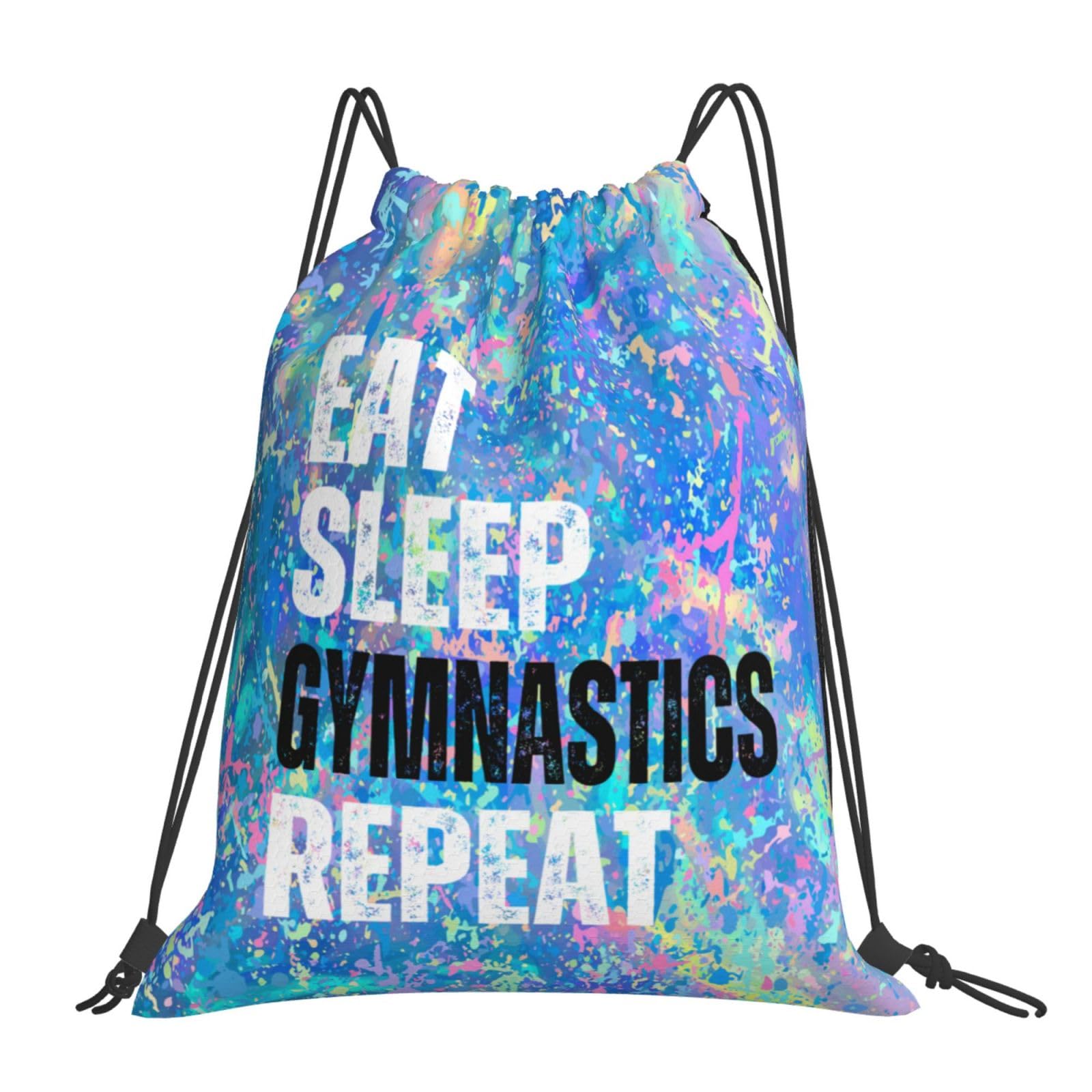 Qiohoey Eat Sleep Gymnastics Repeat Drawstring Backpack Gym String Bag Sports Drawstring Sackpack For Women Men
