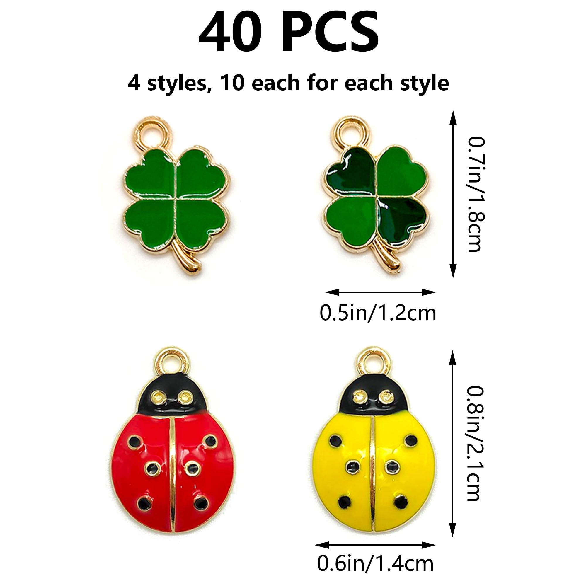 40 Pcs Ciondolo Coccinella Shamrock Metallo Fascino Portafortuna a Quattro Foglie Portachiavi Erba Fortunato Accessori Mini Ornamenti Coccinella Trifoglio Artigianato Fai Da Te
