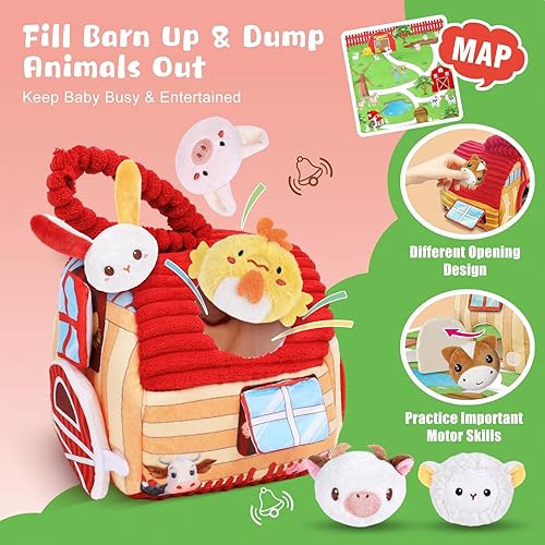 Miniatura 3 de Juguetes para bebés de 6 a 12 meses, animales de granja rellenos de granero con sonidos y anillo, juguetes de animales de peluche con espejo