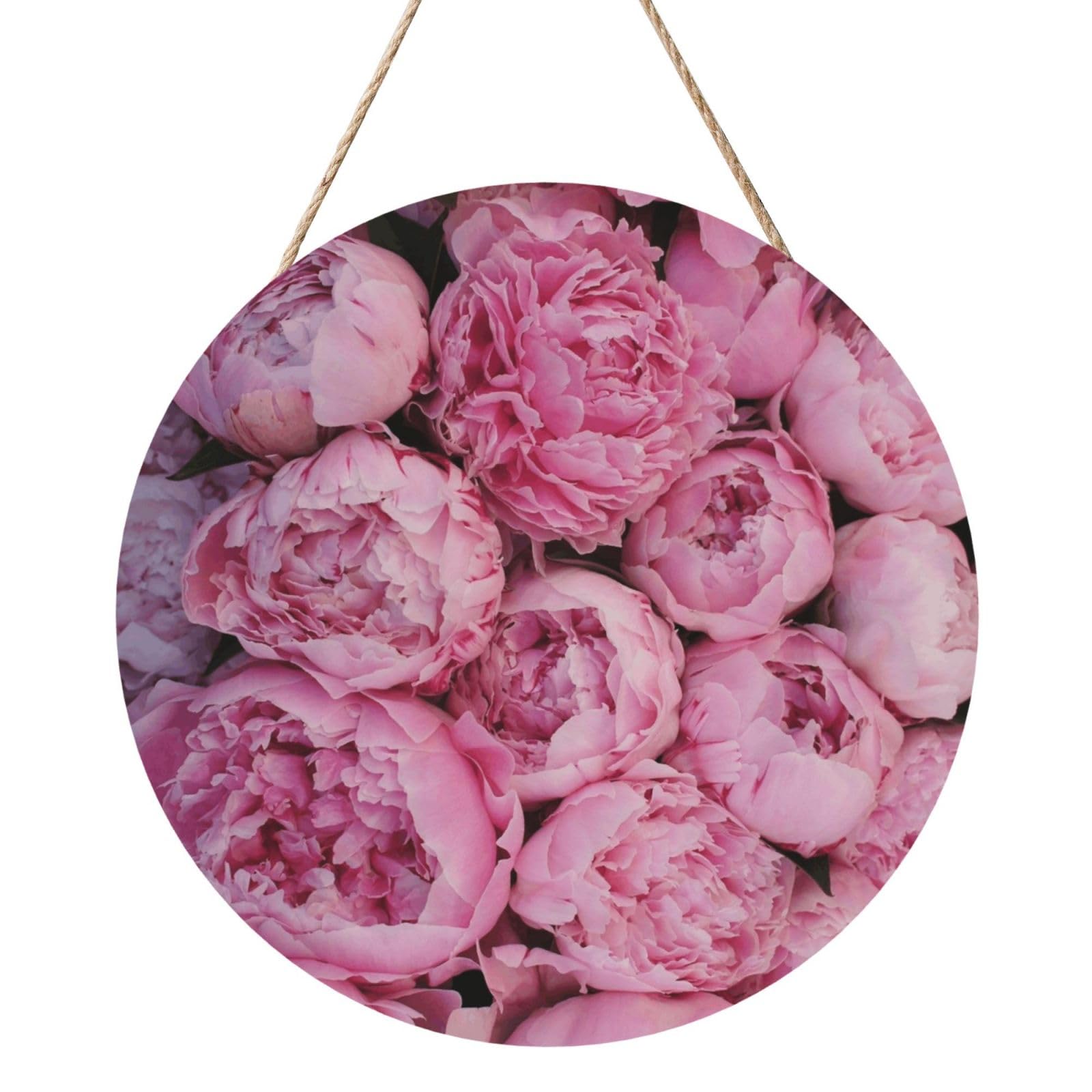 Pink Peony, Round Wood Panel Painting 12 in, Wall Hanging Painting For Home