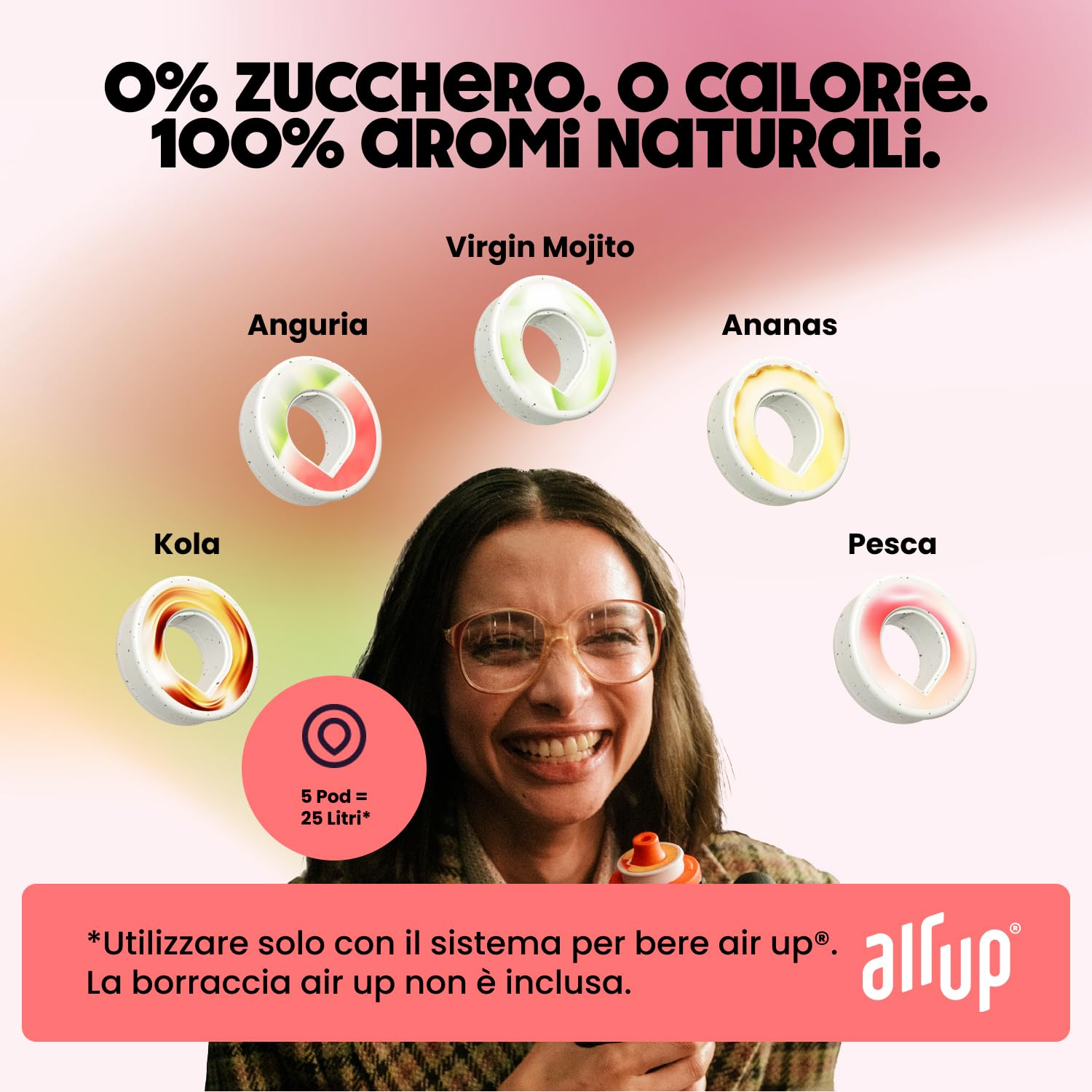 air up® Pods 5 gusti nel set di prova Fantastic Flips | Capsule aromatiche per 25 litri d'acqua con gusto senza zucchero Cola, Anguria, Virgin Mojito, Pesca, Ananas | per bottiglie air up®