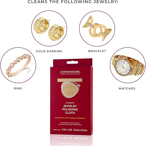 Miniatura 6 de CONNOISSEURS Premium Edition Ultrasoft 14x14 Extra Large Gold or Silver Jewelry Polishing Cloth, Clean and Polish Jewelry While Removing Tarnish for