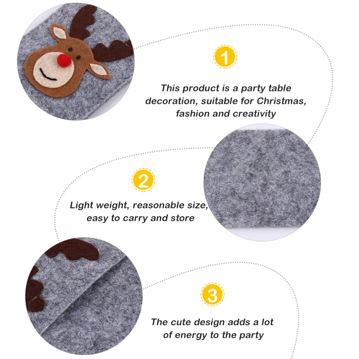 Garneck 4pcs Adorable Christmas Cutlery Holder Unique Deer Pattern Festive Tableware Cover for Holiday Dining and Special Occasions