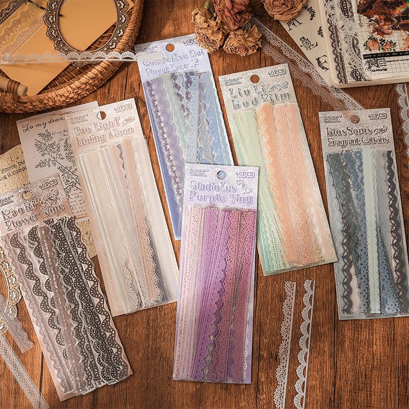 Nymora Set de 240 Stickers de Dentelle Colorés, Accessoires de Scrapbooking, Junk Journal, Journal, Scrapbook, Décoration de Bricolage pour Carnets, Ordinateurs...