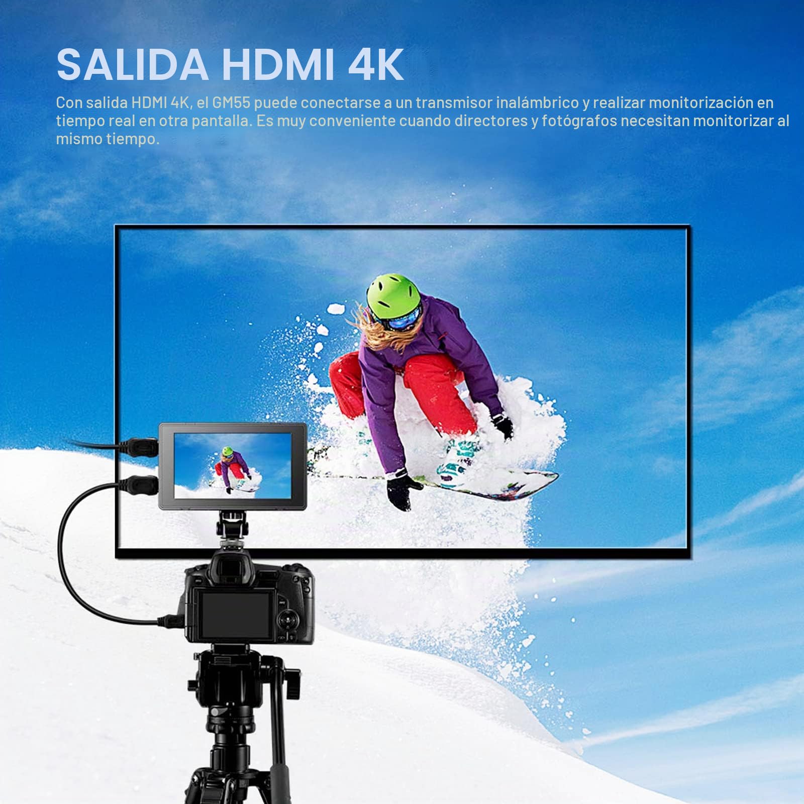 GODOX GM55 4K HDMI Video Monitor 5.5" táctil, Monitor de cámara con 3D LUT, Pantalla táctil IPS de 1920x1080 para cámara DSLR Sony Canon Fujifilm *Este Producto no Incluye baterías