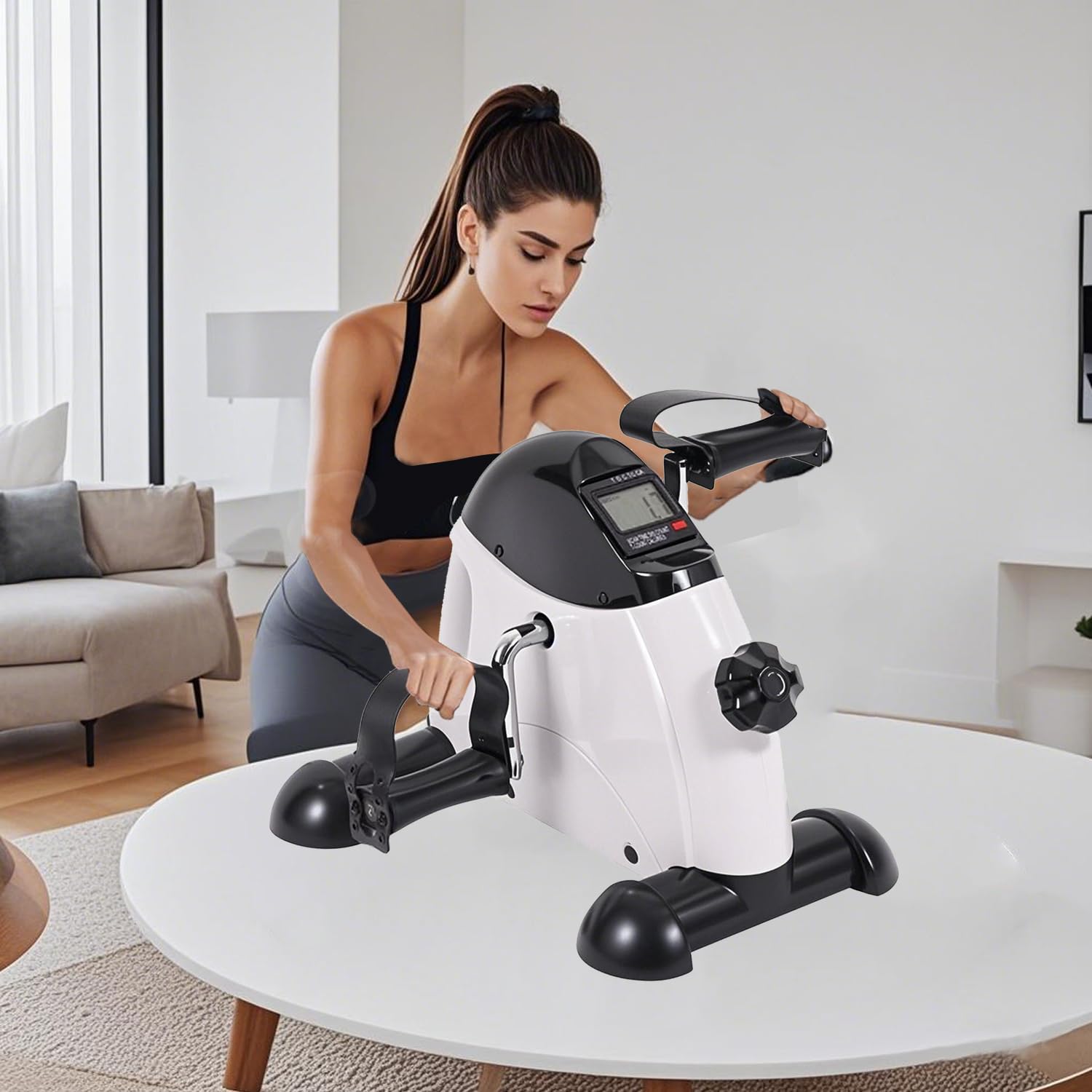Pedales Estaticos Personas Mayores,Mini Bicicleta Estática con Pantalla LCD,Bicicleta de Ejercicio para Brazos y Piernas,Color Blanco y Negro