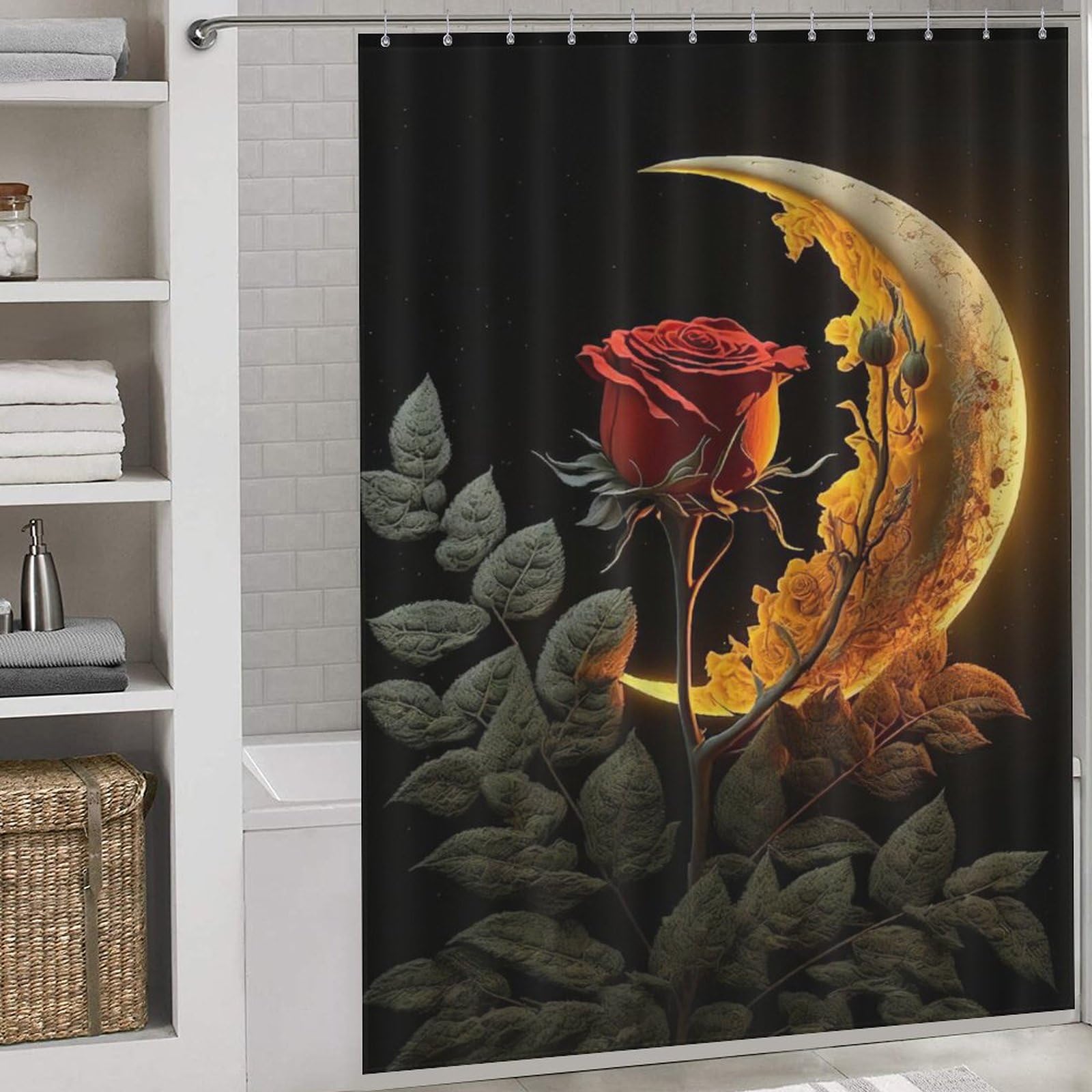 PAZZK Rose Shower Curtain, Shower Curtains Waterproof Washable Polyester Fabric, Bathroom Curtains Shower Curtain with 12pcs Hooks 66x72Inch(168x183cm) — image 1