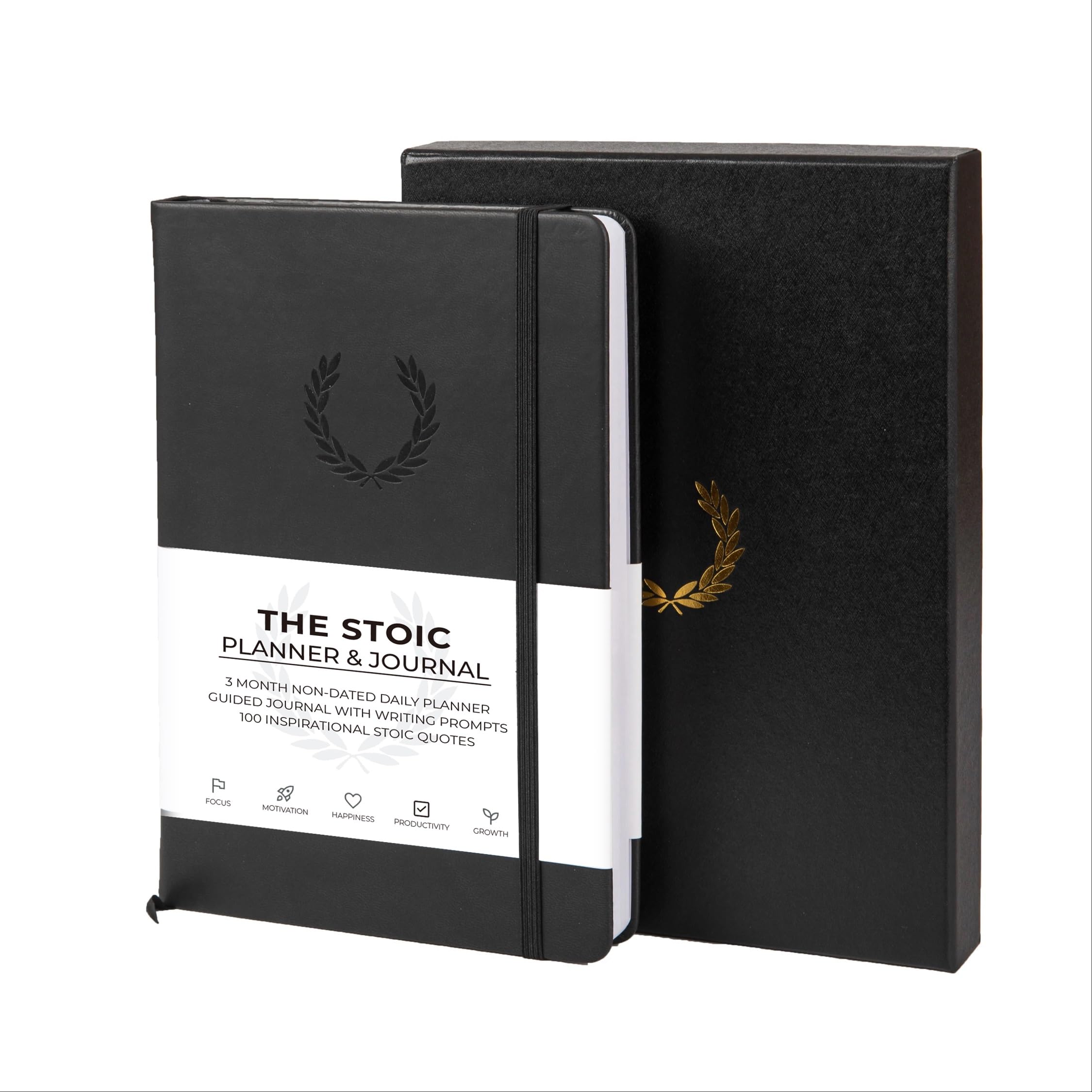 The Stoic Planner & Journal, planer dzienny 2 w 1 i dziennik z inspirującymi wskazówkami do pisania, buduj produktywność i pozytywne nastawienie, 3 miesiące, bez daty, czarny