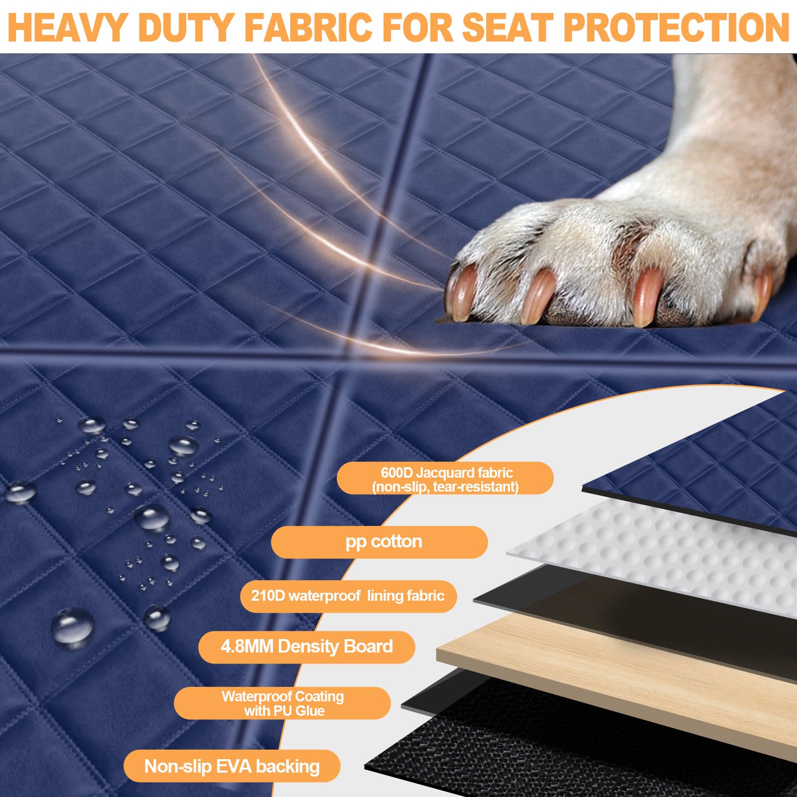 Vinstatin Coperta per cani per auto, con robusta tavola in legno duro, impermeabile, prevenzione delle cadute, sedile posteriore per cani, con cinture di sicurezza per tutte le auto, SUV