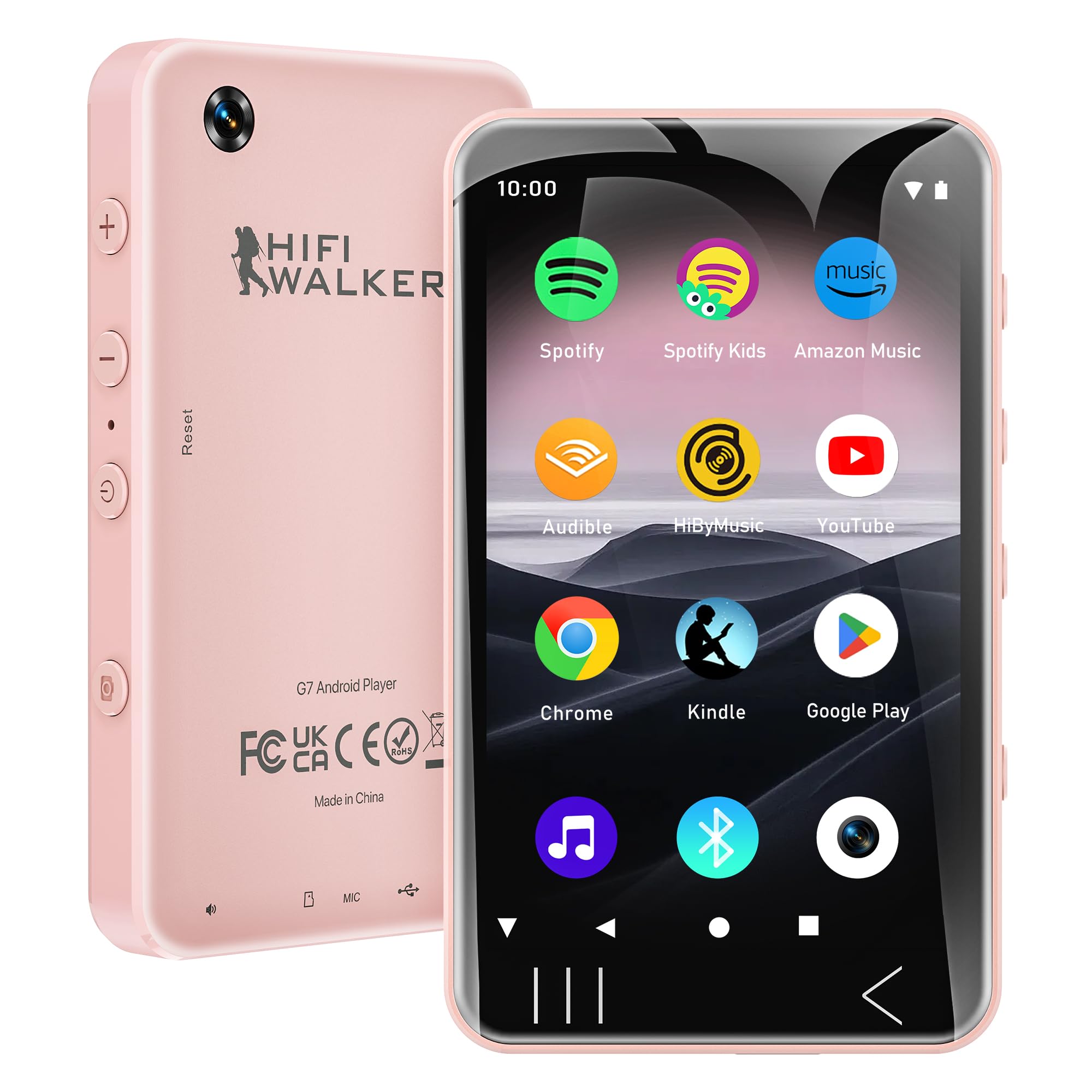HIFI WALKER G7 Reproductor MP3 Bluetooth y WiFi Android 13, 144GB, 3GB RAM, Pantalla Táctil HD de 4", MP3/MP4 con Altavoz, Cámara y Control Parental (Rosa)