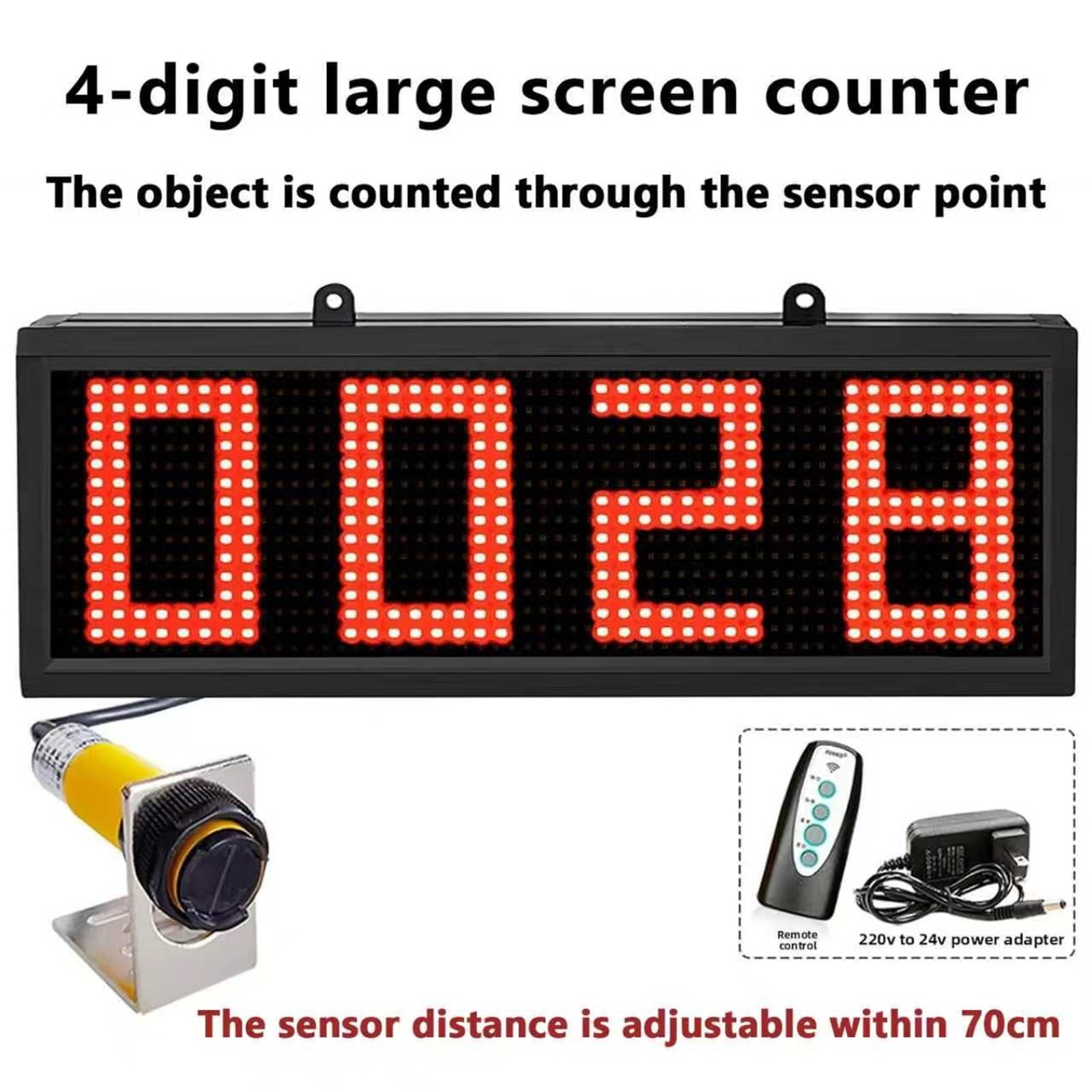 Contatore digitale a LED - Conta fino a 9999, memoria interruzione di corrente, distanza di rilevamento 70 cm, ideale per linee di produzione in fabbrica e nastri trasportatori