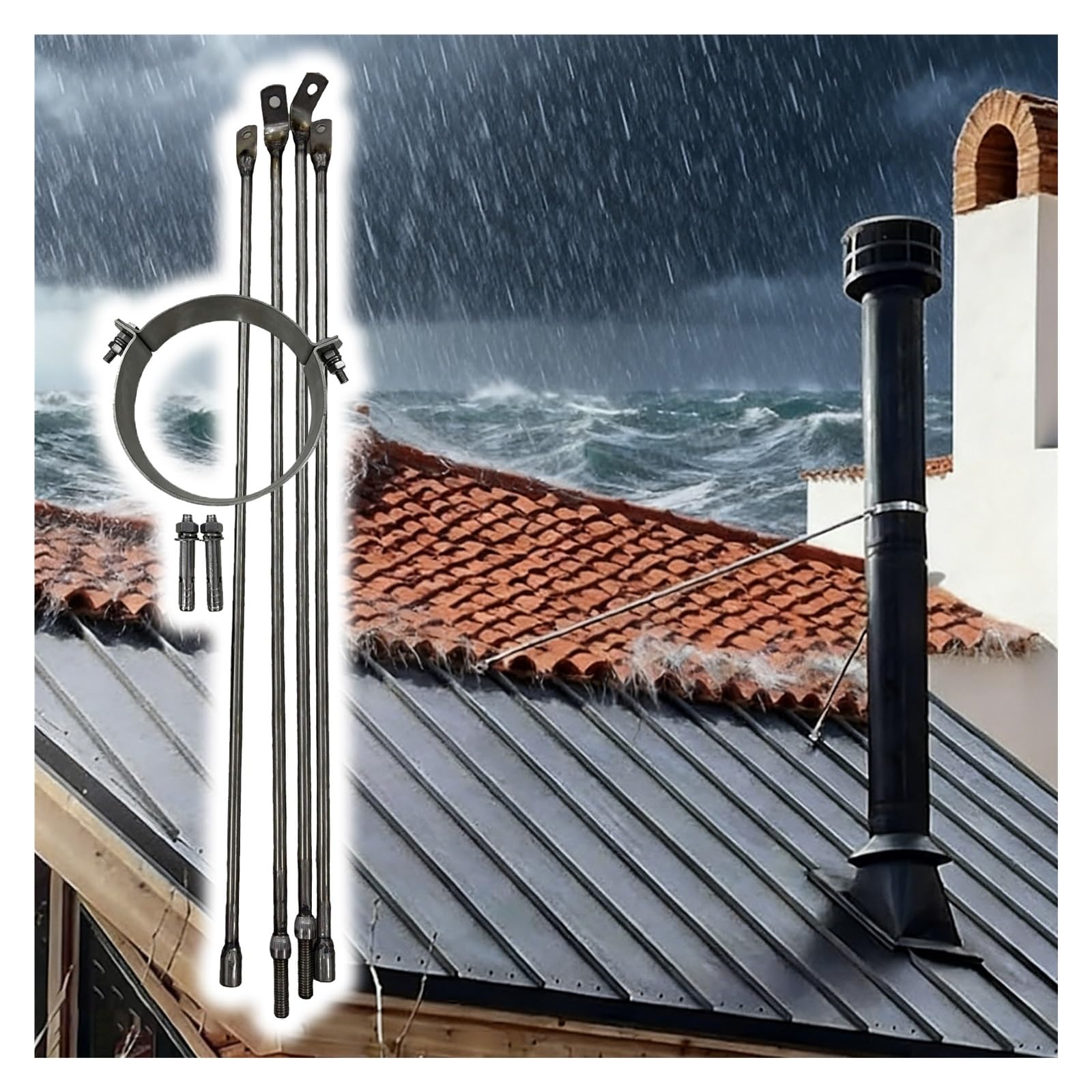 Generico Supporto per Tubo Camino in Acciaio Massiccio Resistente alle intemperie - Staffa di Supporto Rimovibile per Tubi di Scarico fumi e stufe, Adatto per diametri da 18 a 33 cm (Diametro del CER
