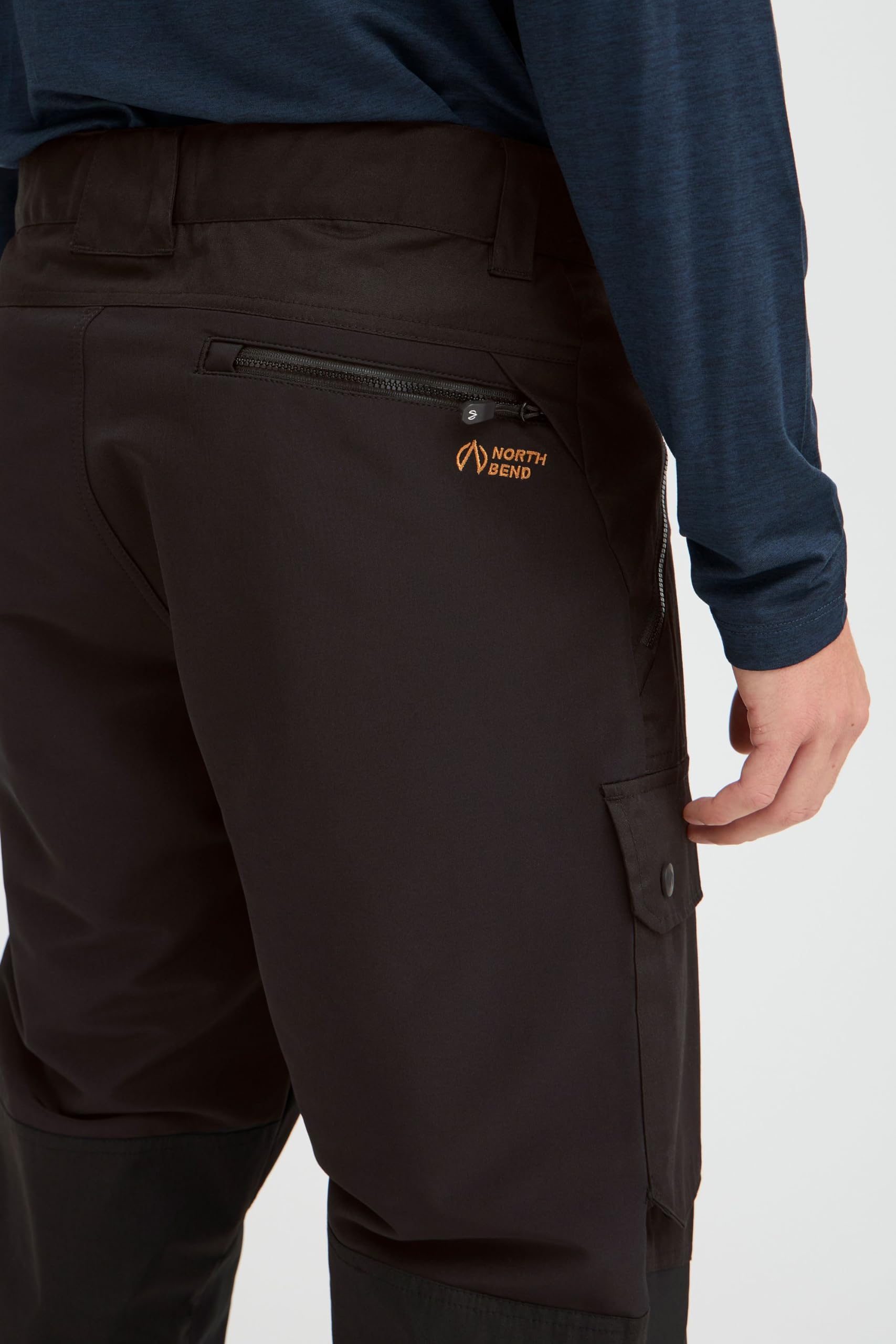 NBHoki Pantaloni da uomo per attività all'aria aperta, da trekking, elasticizzati, traspiranti, con chiusura in velcro regolabile, passanti per cintura con cerniera, Nero (1001), L