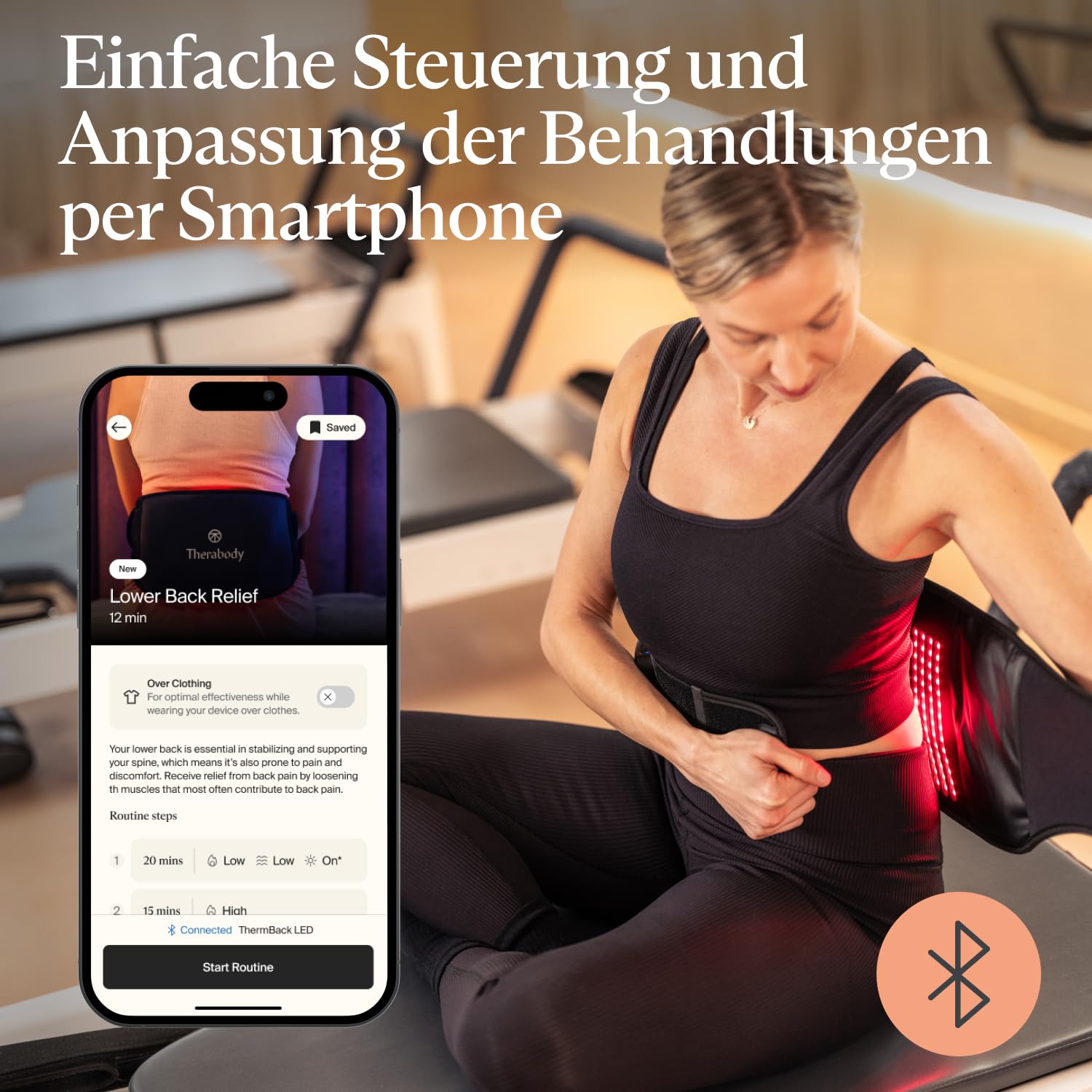 TheraGun ThermBack LED von Therabody - 4-in-1 Rückenbandage mit Wärme-, Ferninfrarot, Vibration und LED-Lichttherapien für schnelle Linderung von Schmerzen im unteren Rücken