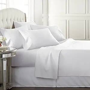 Danjor Linens Bed Sheet Set Queen Size for Hot Sleepers, Hotel Premium Sheets with 4 Pillowcases, Lightweight Brushed Microfiber Deep Pockets, Breathable Cooling 6 Piece Bedding Sets, White