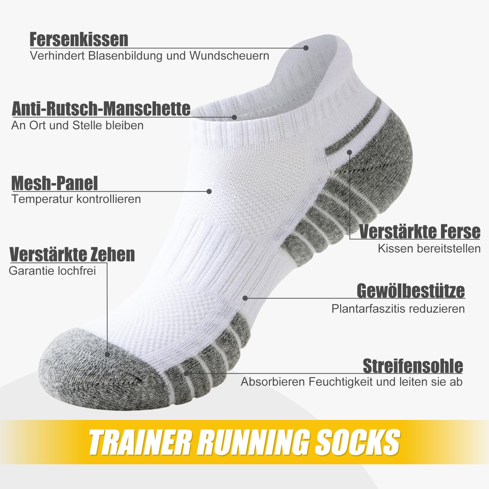SockWaddles Calcetines Tobilleros Hombre, Calcetines Deporte Mujer 6 Pares Calcetines Tobillero Algodon Respirable Atléticos Acolchado Antideslizante Calcetine Cortos para Correr Ciclismo Negro Blanco