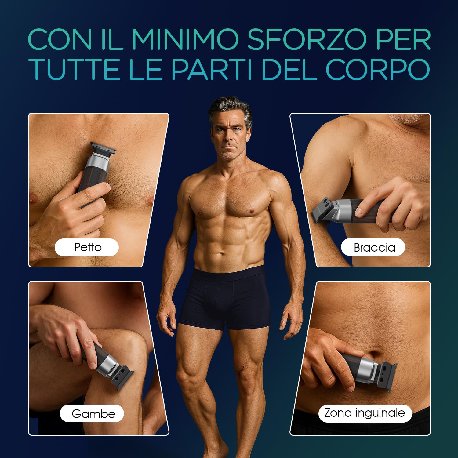 VOYOR Rasoio Elettrico Per Uomo, Depilatore Corpo Uomo Impermeabile, Tagliacapelli Con Pettini Regolabili, USB Ricaricabile, Rasoio Intimo Elettrico Per Viso, Braccia, Petto, Gambe HT310 (Marrone)