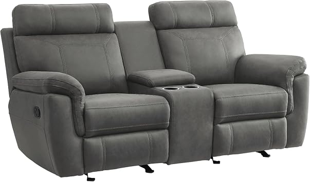 Benzara Clif 76 Inch Manual Glider Reclining Loveseat- Solid Wood- Gray Microfiber