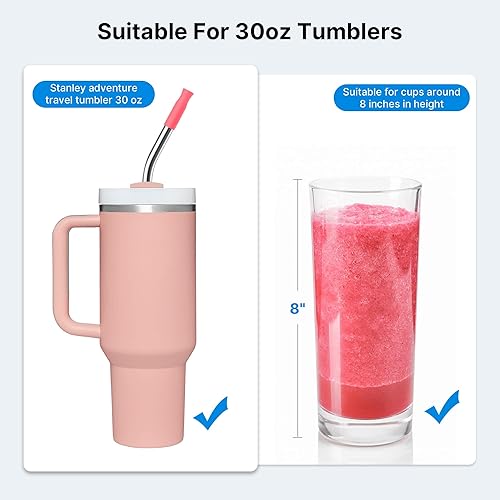 Miniatura 42 de Metal Straw with Silicone Tip for 40oz Stanley Cup, 2 Pcs Stainless Steel Straws Replacement for Stanley 40 oz Adventure Quencher Travel Tumbler
