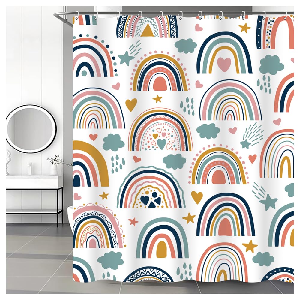 Rainbow Shower Curtain, with 12 Shower Curtain Hooks Cute Shower