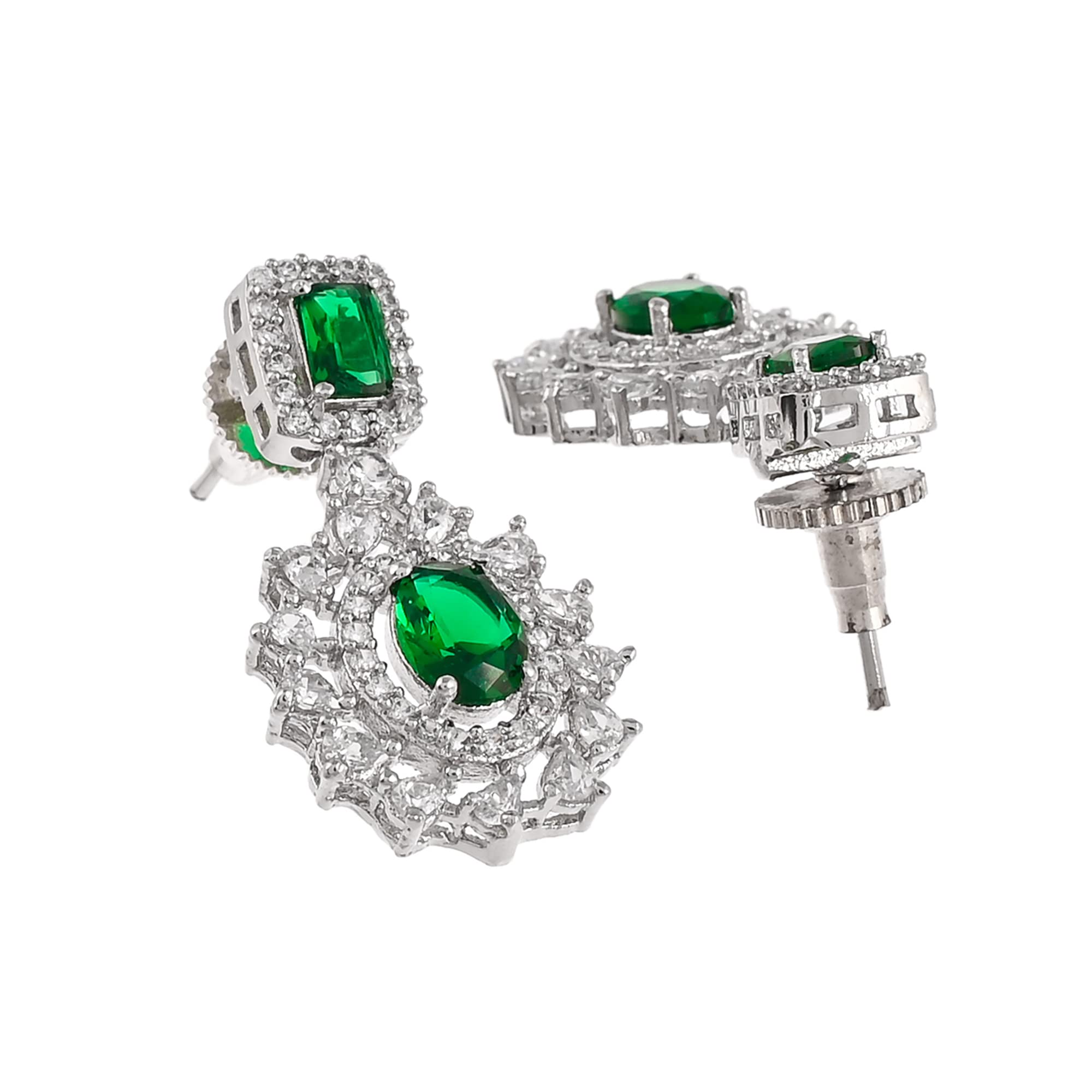 Voylla Green & CZ Brass Plated Jewellery Set