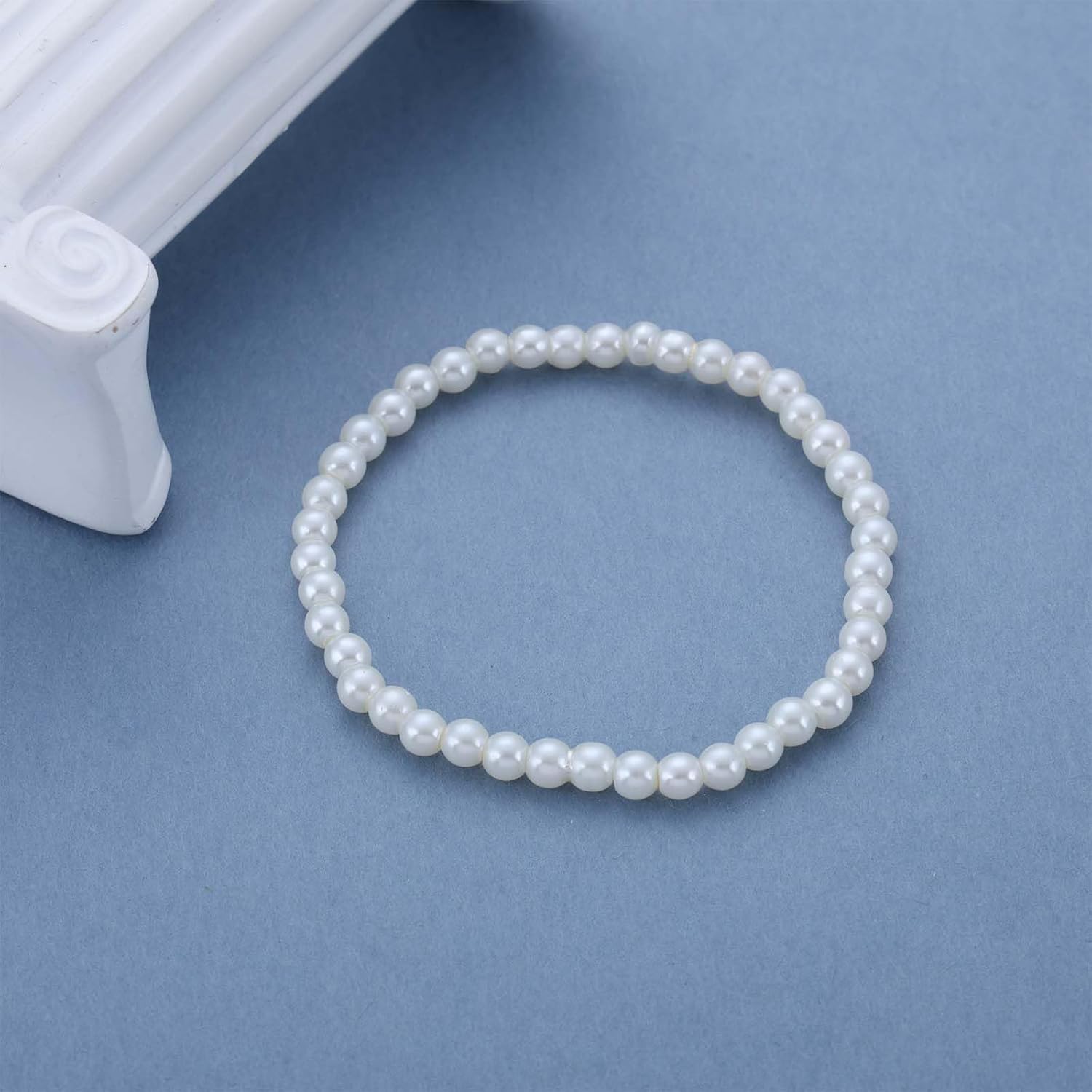 Vintage Wedding Pearl Bracelet White Pearl chain bracelet Pearl bangle bracelet Small pearl Stretch Bracelet Elastic Pearl Bracelets Pearl Hand Chain Bracelet Jewelry for Women - Image 3