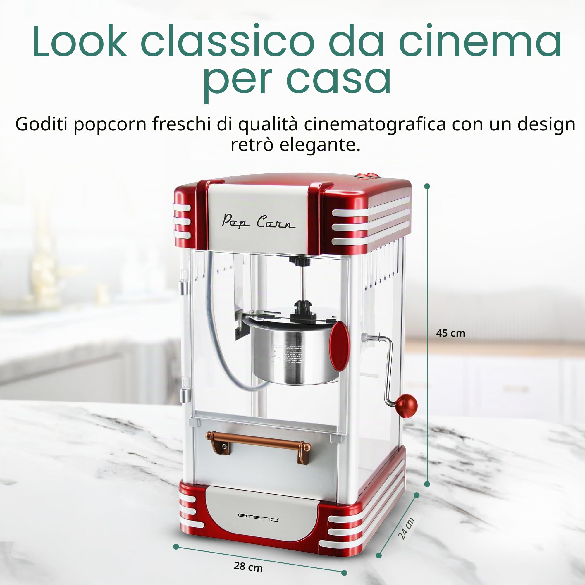 Emerio Macchina per Popcorn POM-120650, Contenitore Antiaderente Adatto Anche per Popcorn Dolci o salati, 360 Watt, Grande