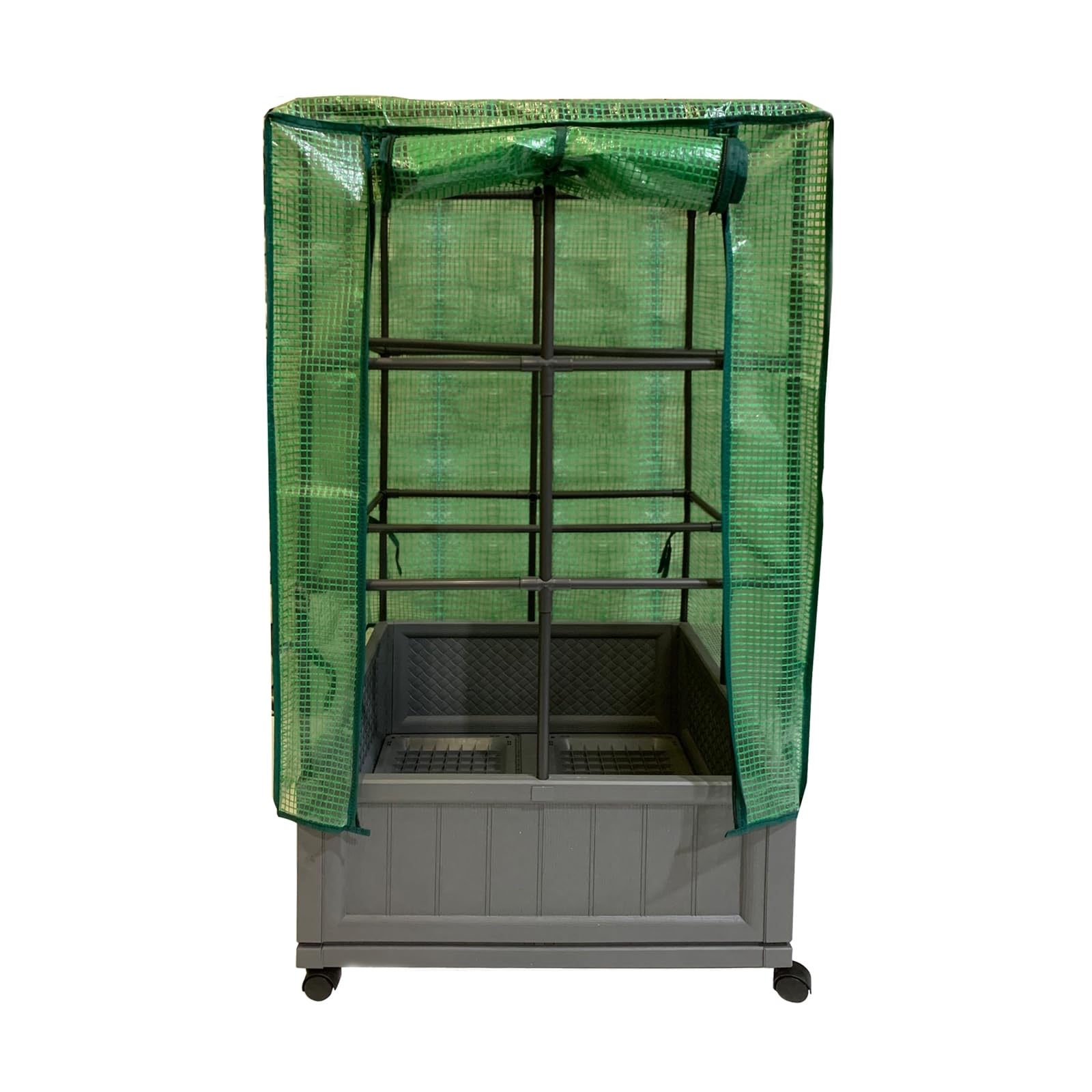 Pflanzkübel mit Rankgitter und Folienabdeckung Nessa 60x60 cm Gewächshaus Frühbeet mit Rollen für Balkon HTI living