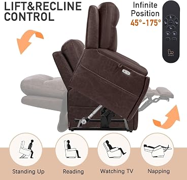 Living Room Triple Motor Lay Flat Power Lift Extended Footrest Hidden Cup Holders Independent Adjustable Lumbar Recliner Chair for Elderly Electirc Lift Chair Dark Brown 400lbs Large