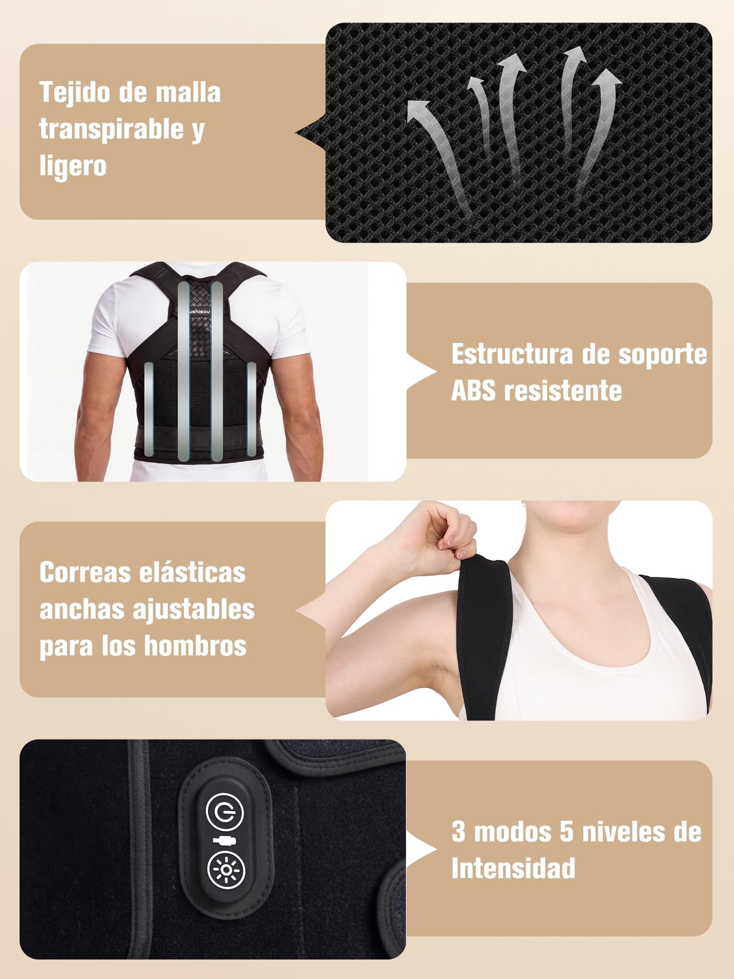 Corrector de Postura Espalda Nueva Ajustable con Función de Luz Roja - L | Corrector de Postura para Hombre y Mujer丨Faja Lumbar Transpirable e Invisible para Aliviar el Dolor de Espalda y Cervicales