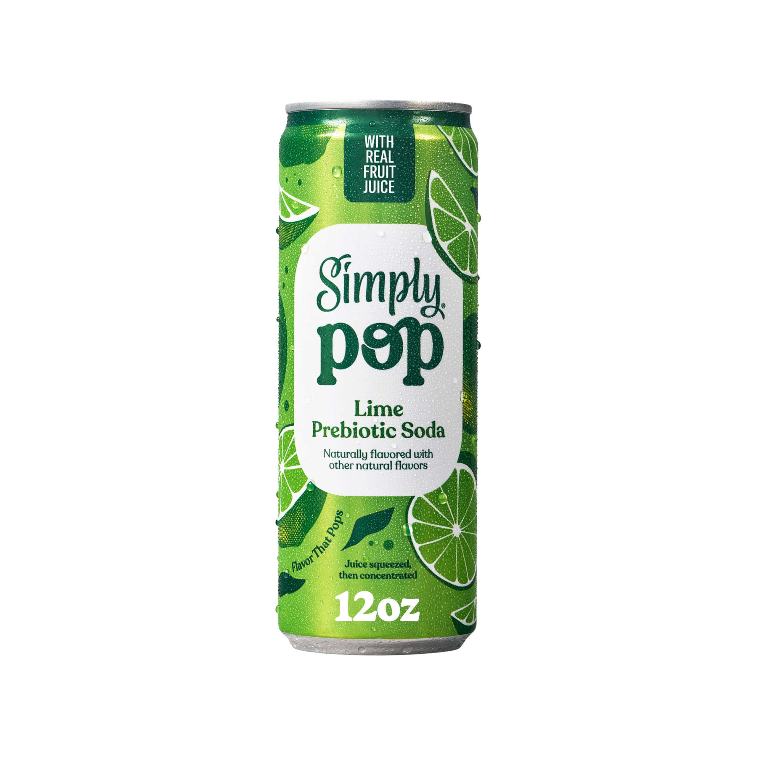 Simply Pop, Lime Prebiotic Soda, 12 Fl Oz