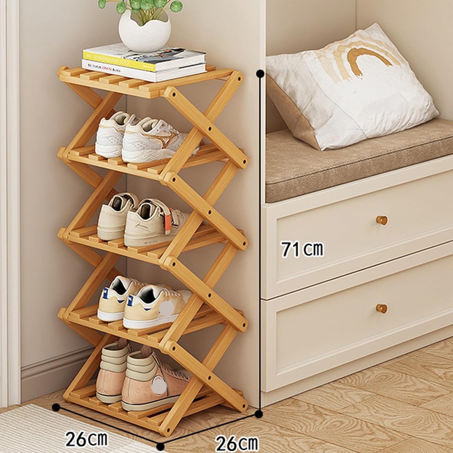 Zapatero plegable de bambú – Nizer de madera de 5 niveles que ahorra espacio para entrada y sala de estar – no necesita montaje, diseño delgado, respetuoso con el medio ambiente Sto Solut