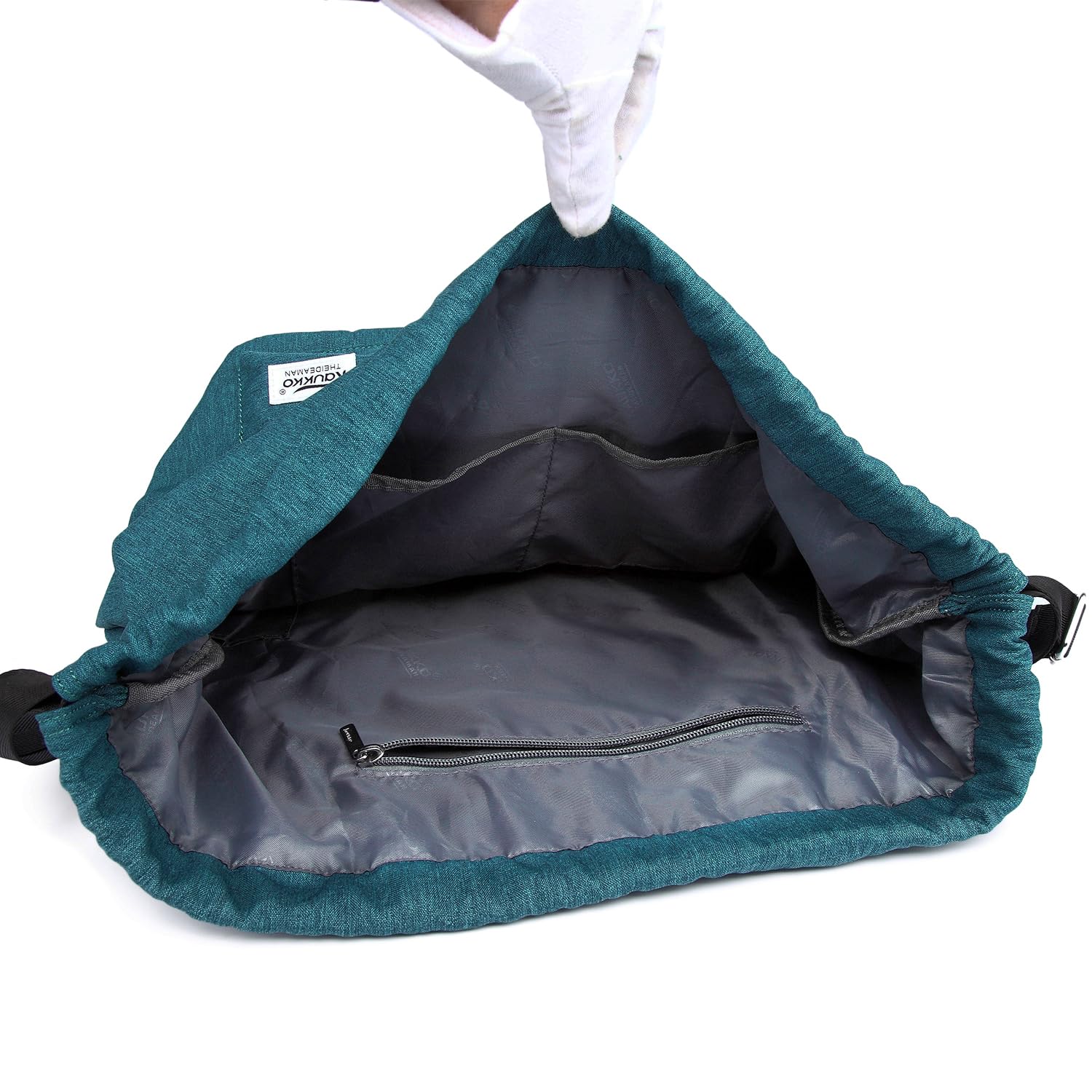 KAUKKO Bolsa de gimnasio de lona con cordón y bolsillo interior, mochila escolar, mochila deportiva de — view 5