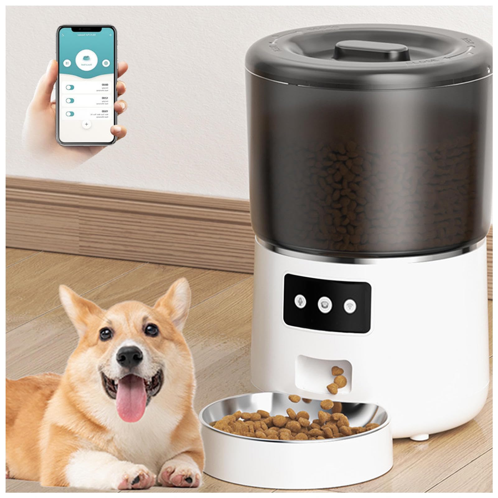 Dispenser Cibo Gatti Automatico WiFi, con 2.4G WiFi, 4L Dispenser Cibo Gatti, Controllo App, Registrazione 10S Dispenser Cibo Cani, Cibo Cani Automatico