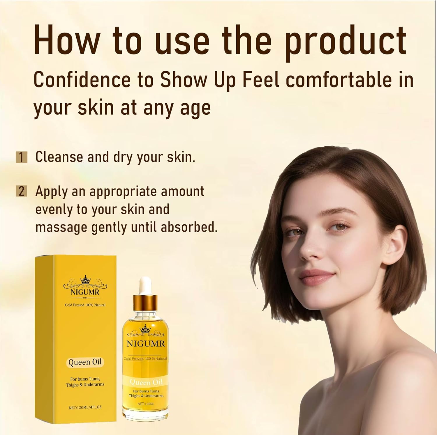 E-RA Queen Body Oil, Cold-Pressed Natural Botanical Firming Essence, Effectively Reduces Body Wrinkles and Moisturizes Skin, Moisturizing Body Oil Suitable for Arms, Legs & Stomach, 4 fl oz - Image 3