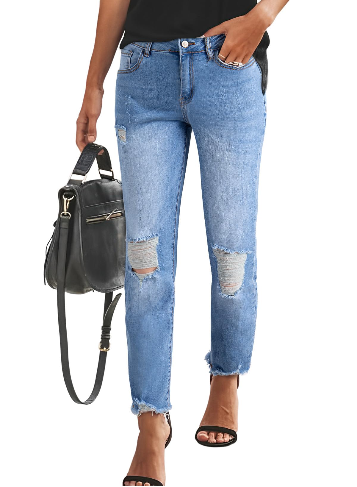 Women's Boyfriend Jeans Stretchy Ripped Distressed Zimbaplatinum Denim Pants Size 4-18