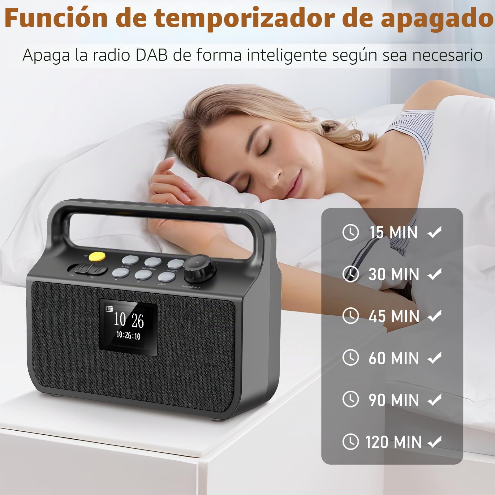 Radio Bluetooth 20000mAh con Función de Carga para Móviles, Dab/FM con Ranura para Tarjeta TF,Entrada AUX, Función de Alarma,Radio Portátil de Emergencia para Camping y Actividades al Aire Libre