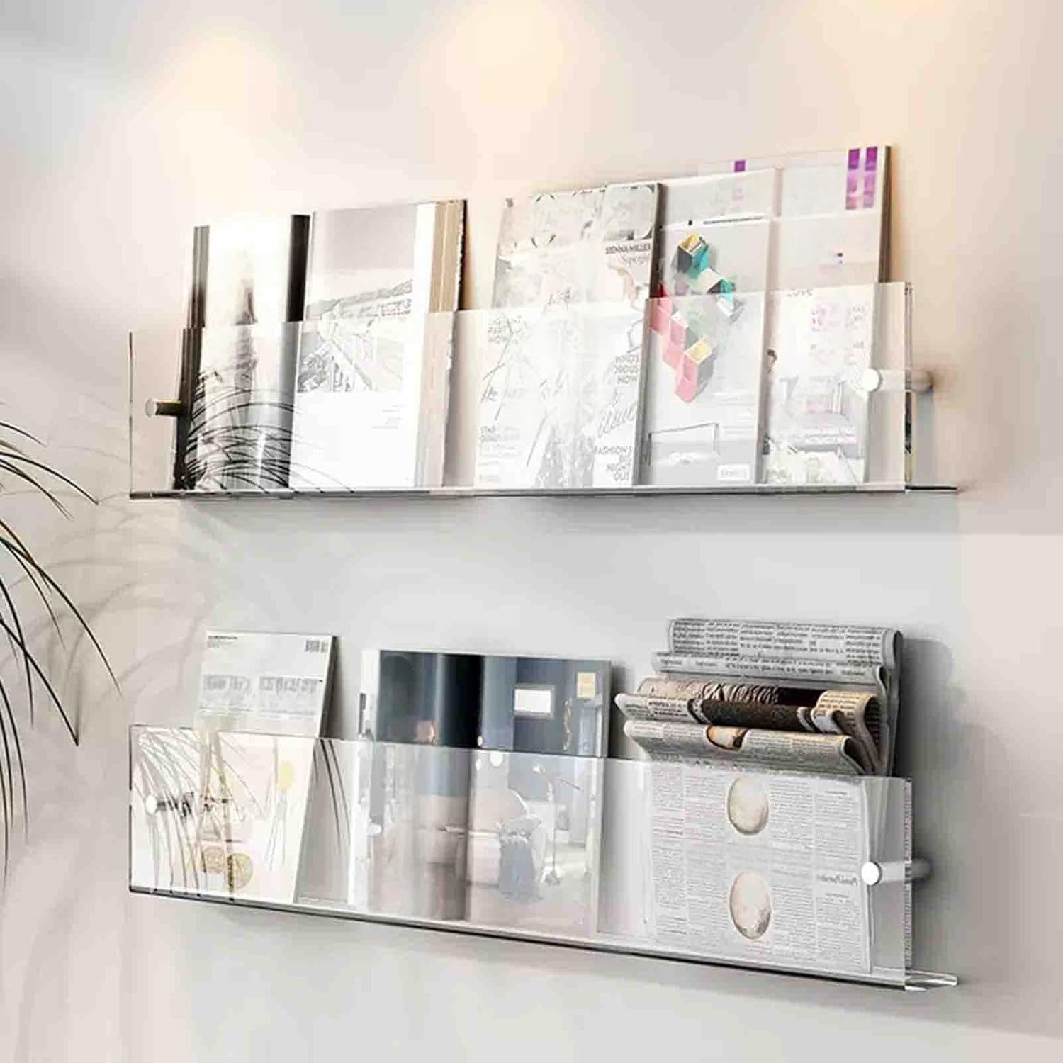 BTYQKZVPM Modern Acrylic Magazine Rack, Acrylic Magazine Rack Transparent Floating Shelves 40-100cm Home Decor Bedroom(Transparent,70CM)