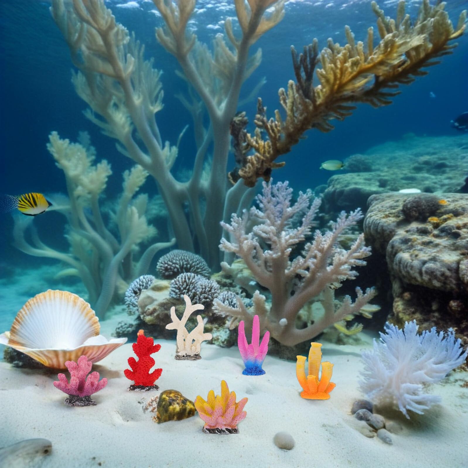 16 piezas para acuario de coral, decoración artificial, mini coral de resina duradera, cerca de la naturaleza, decoración de fácil cuidado, plantas de acuario para betta y