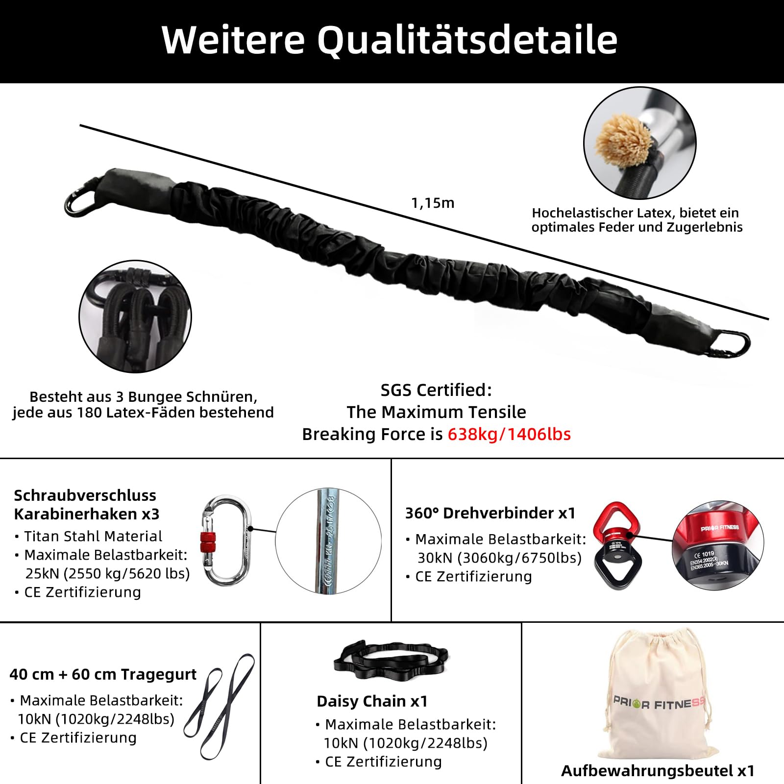 PRIOR FITNESS Set di attrezzi da fitness Bungee pesante fascia di resistenza elastica per danza bungee corda elastica attrezzo per allenamento domestico, palestra, attrezzatura per allenamento