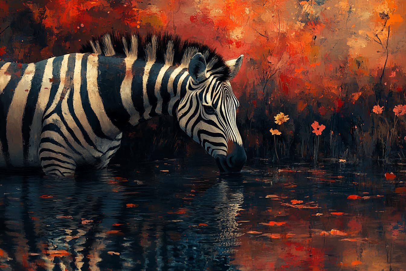 Stamped Cross Stitch Kits, Zebra Drinking at Waterhole, Needlepoint Counted Cross Kits for Beginners, Embroidery Kits Arts Home Decor(11CT No Frame,16x20 inch)